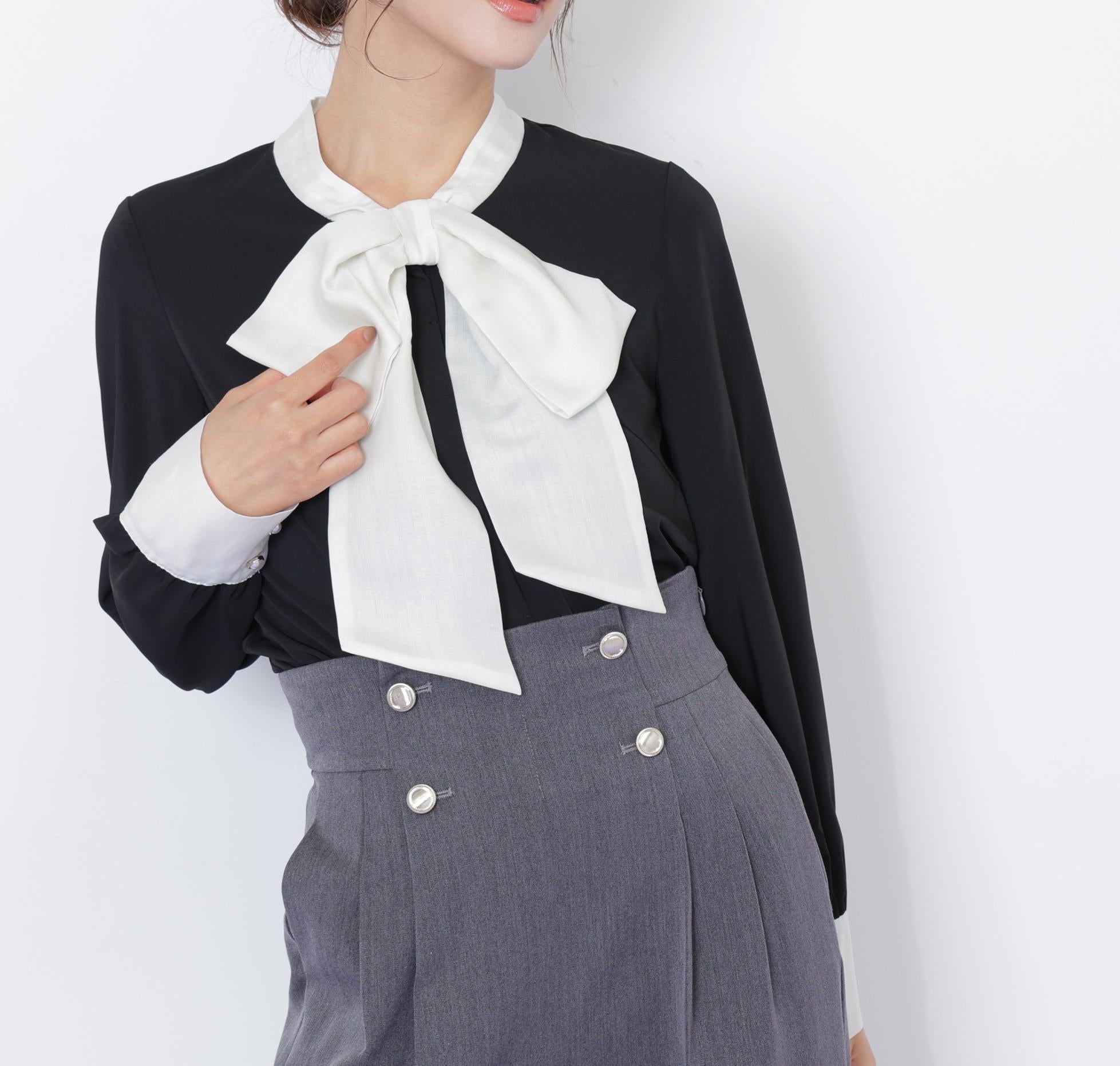 ビッグボウタイブラウス ブラック