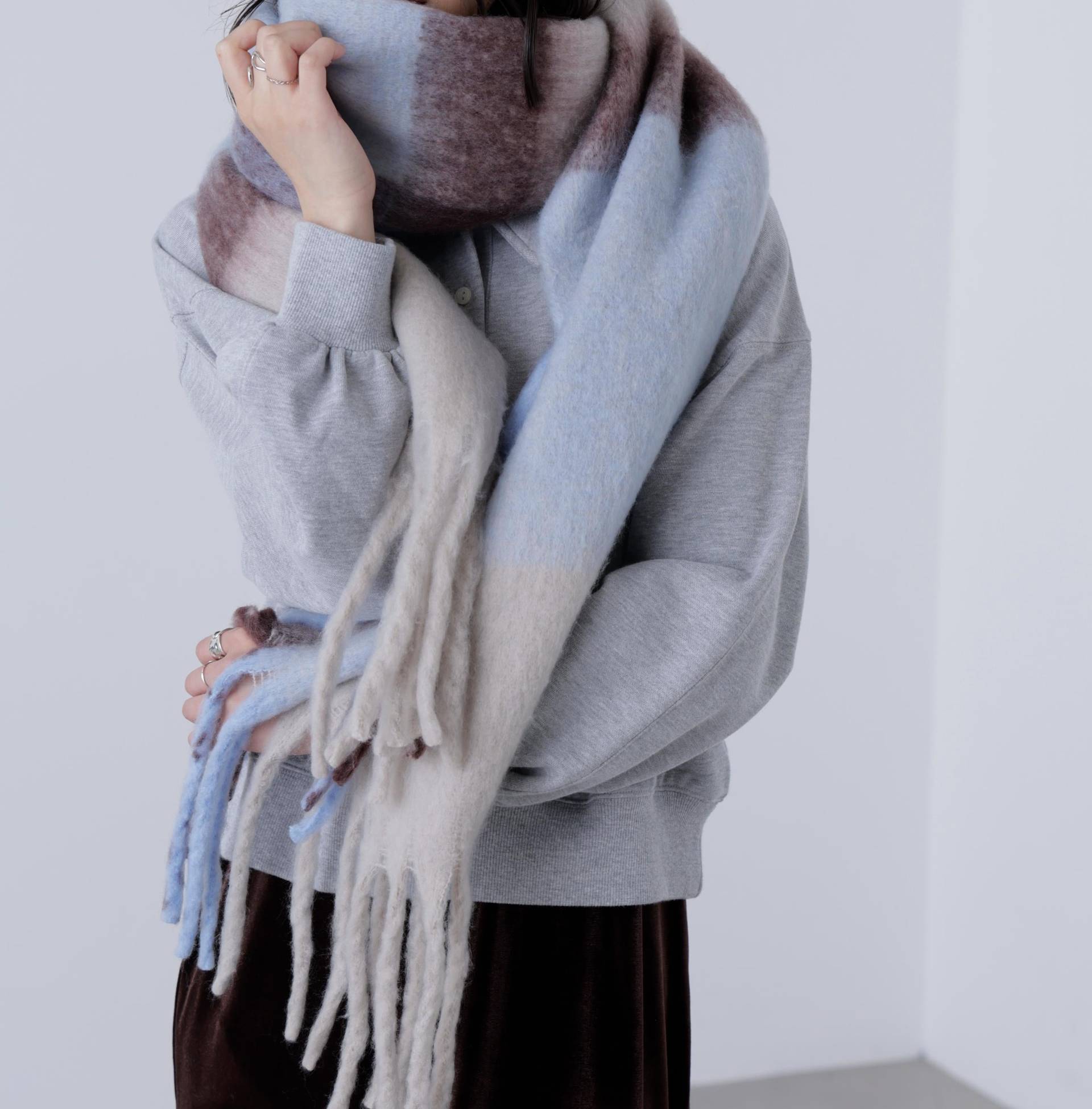 チェックストール ベージュ