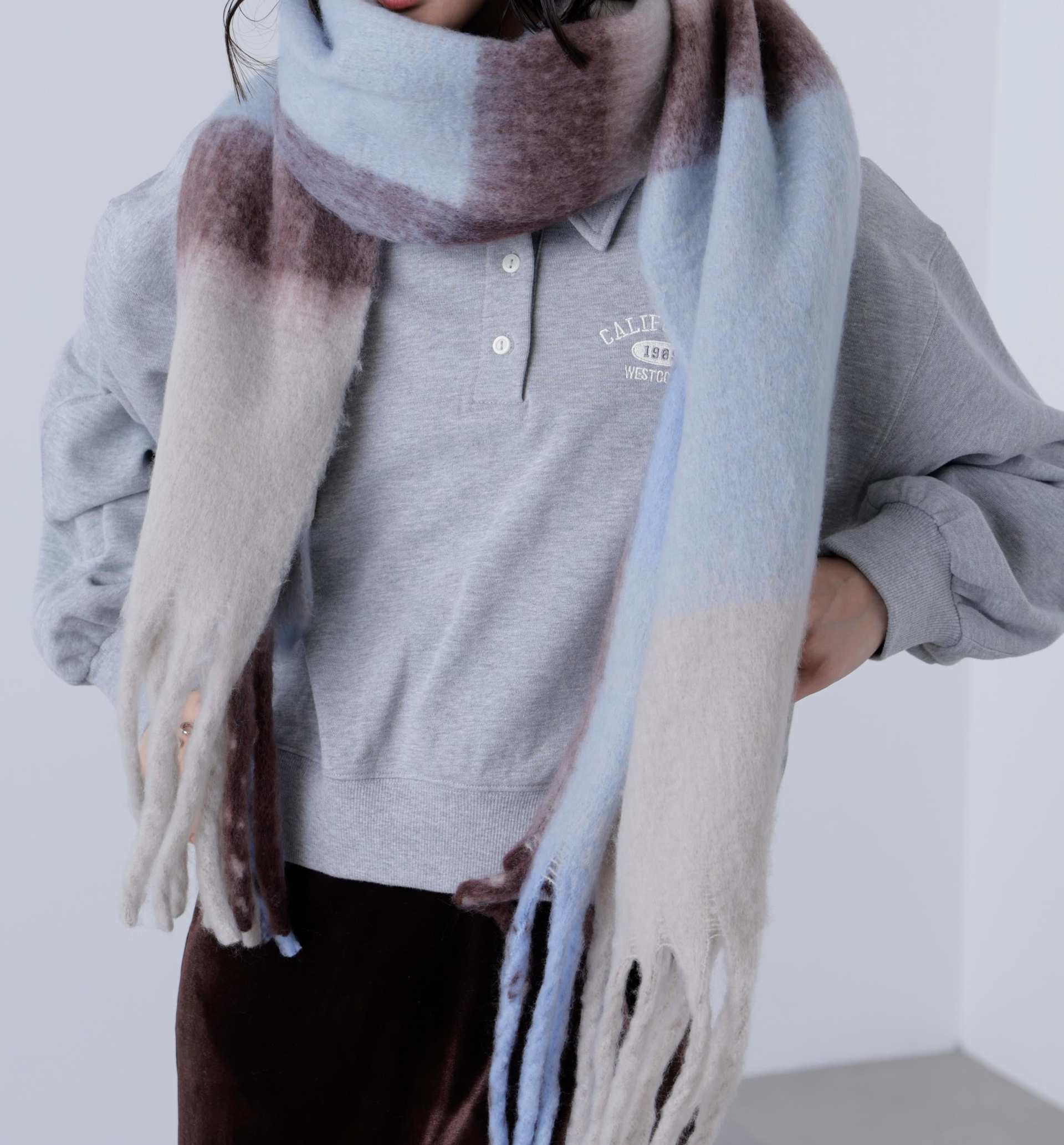 チェックストール ベージュ