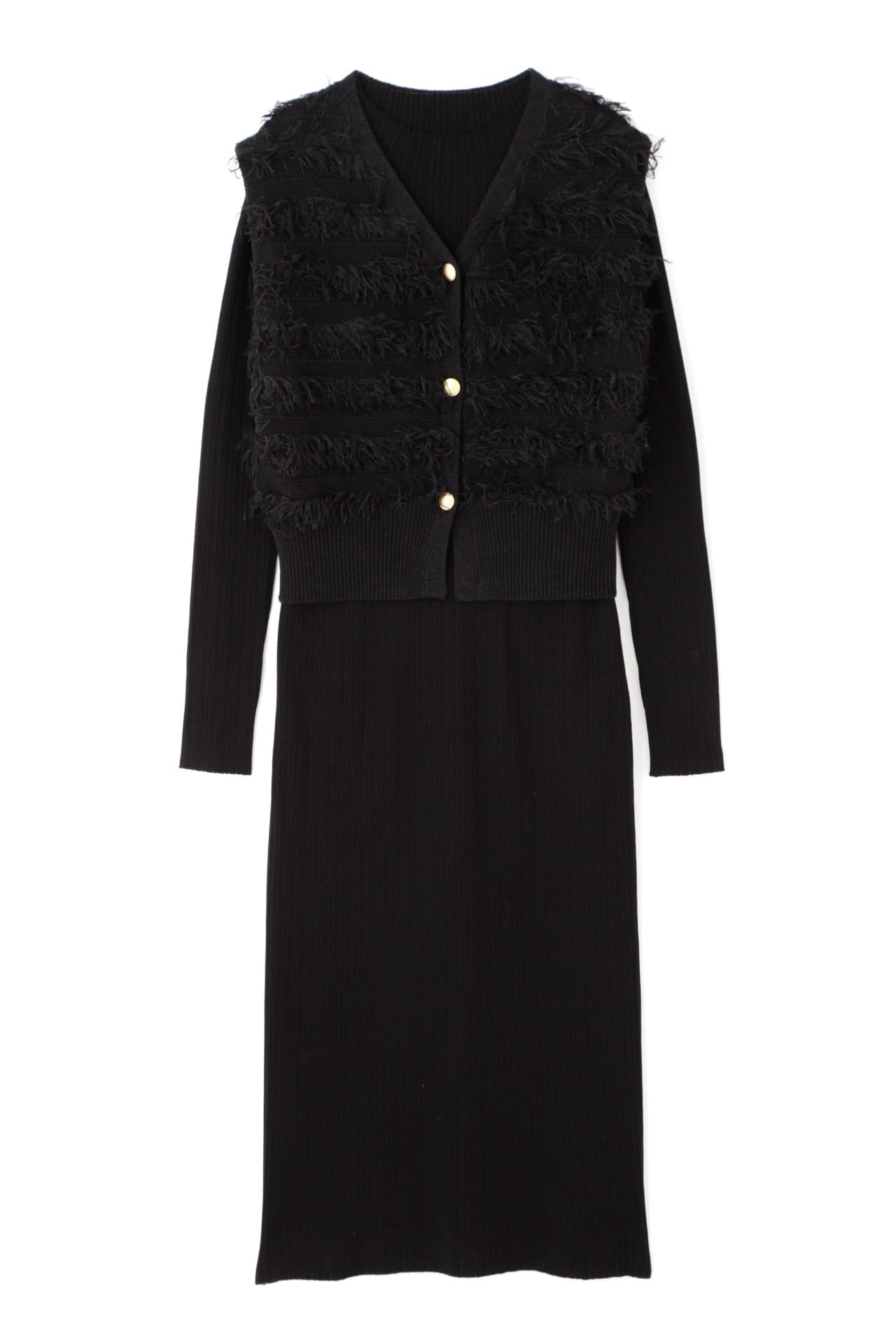 ◆レイヤードニットワンピース ブラック