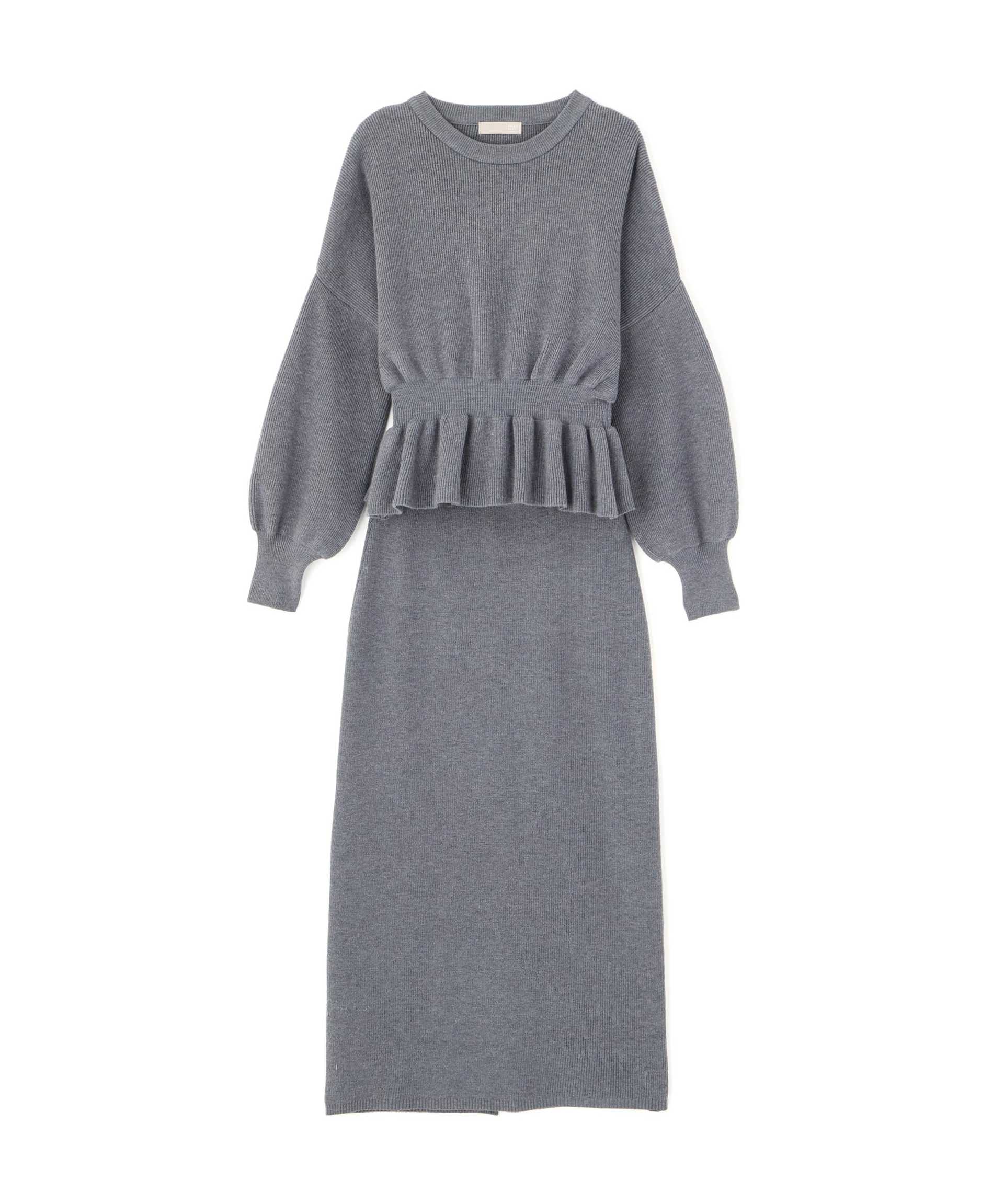 ペプラムニットセットアップ グレー