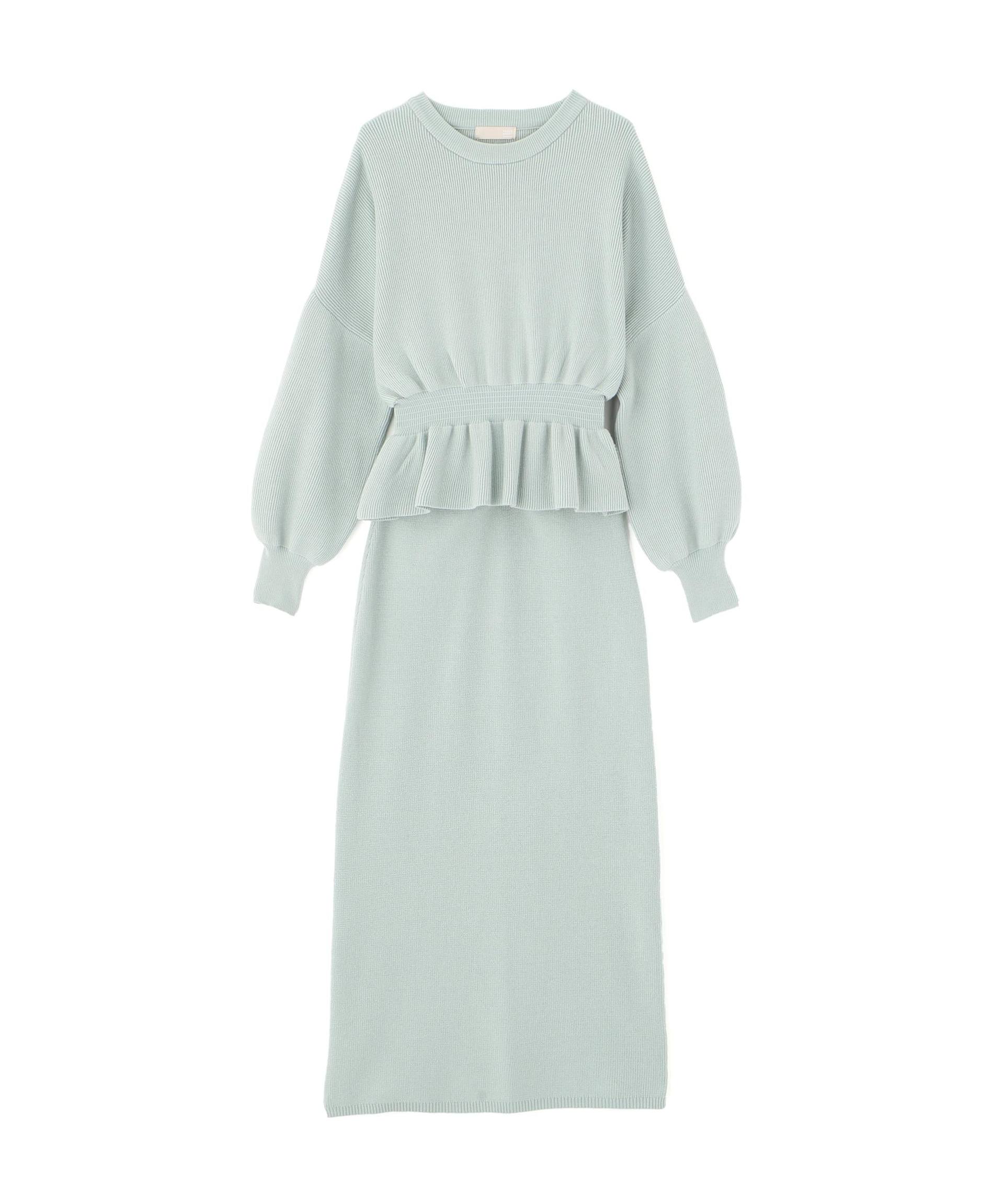 ペプラムニットセットアップ ライトブルー