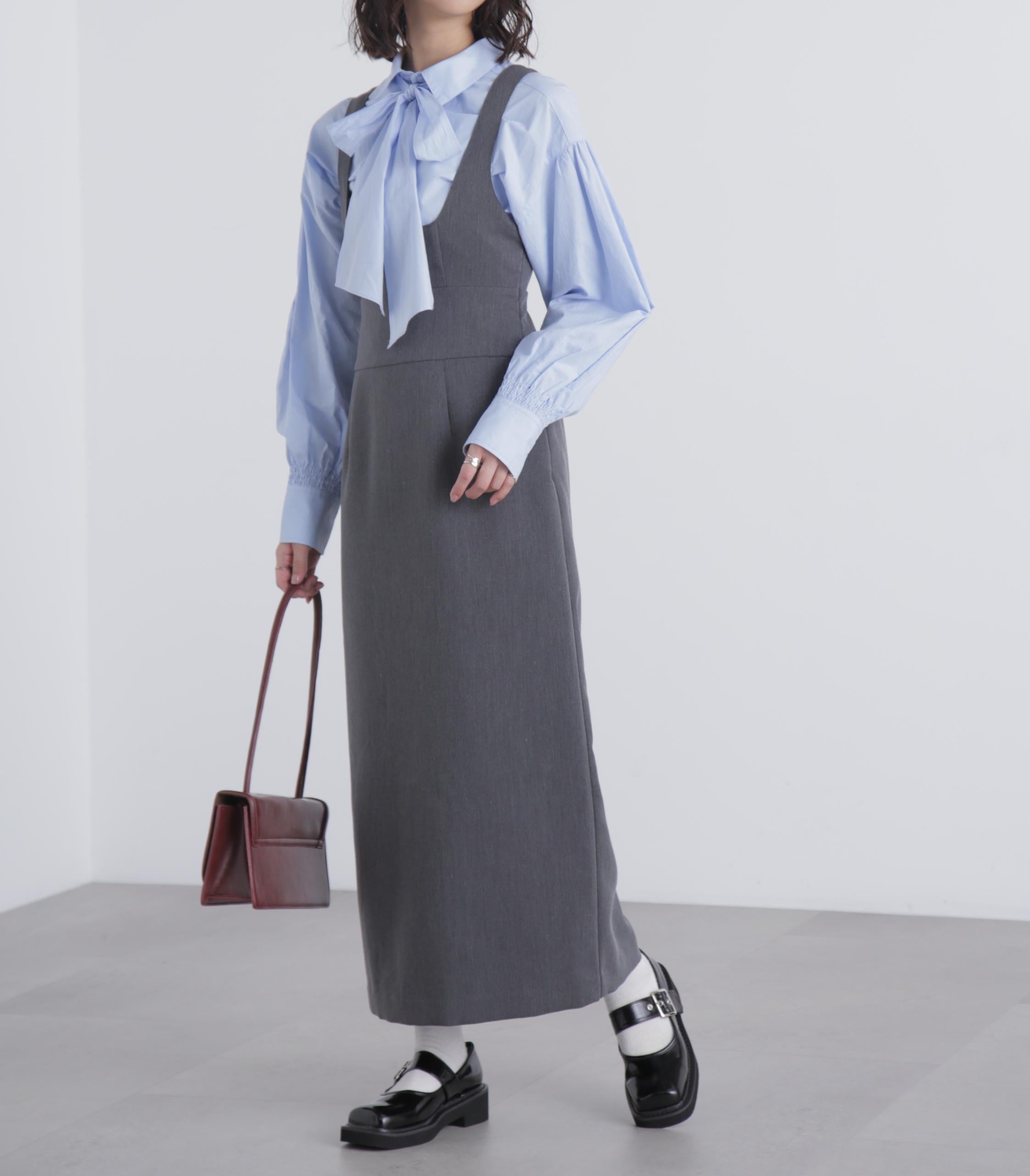 スクープネックマキシジャンパースカート グレー