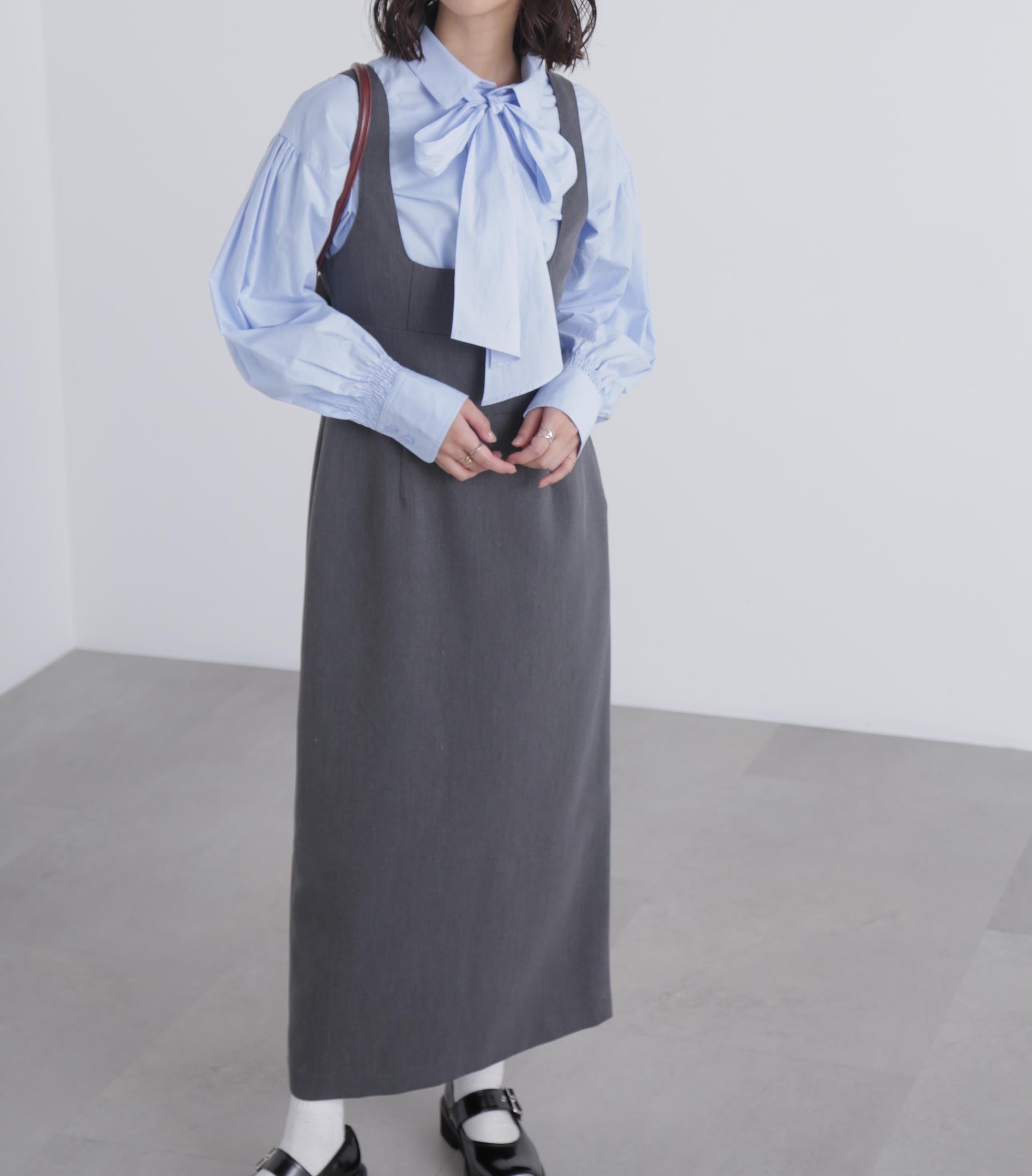 スクープネックマキシジャンパースカート グレー