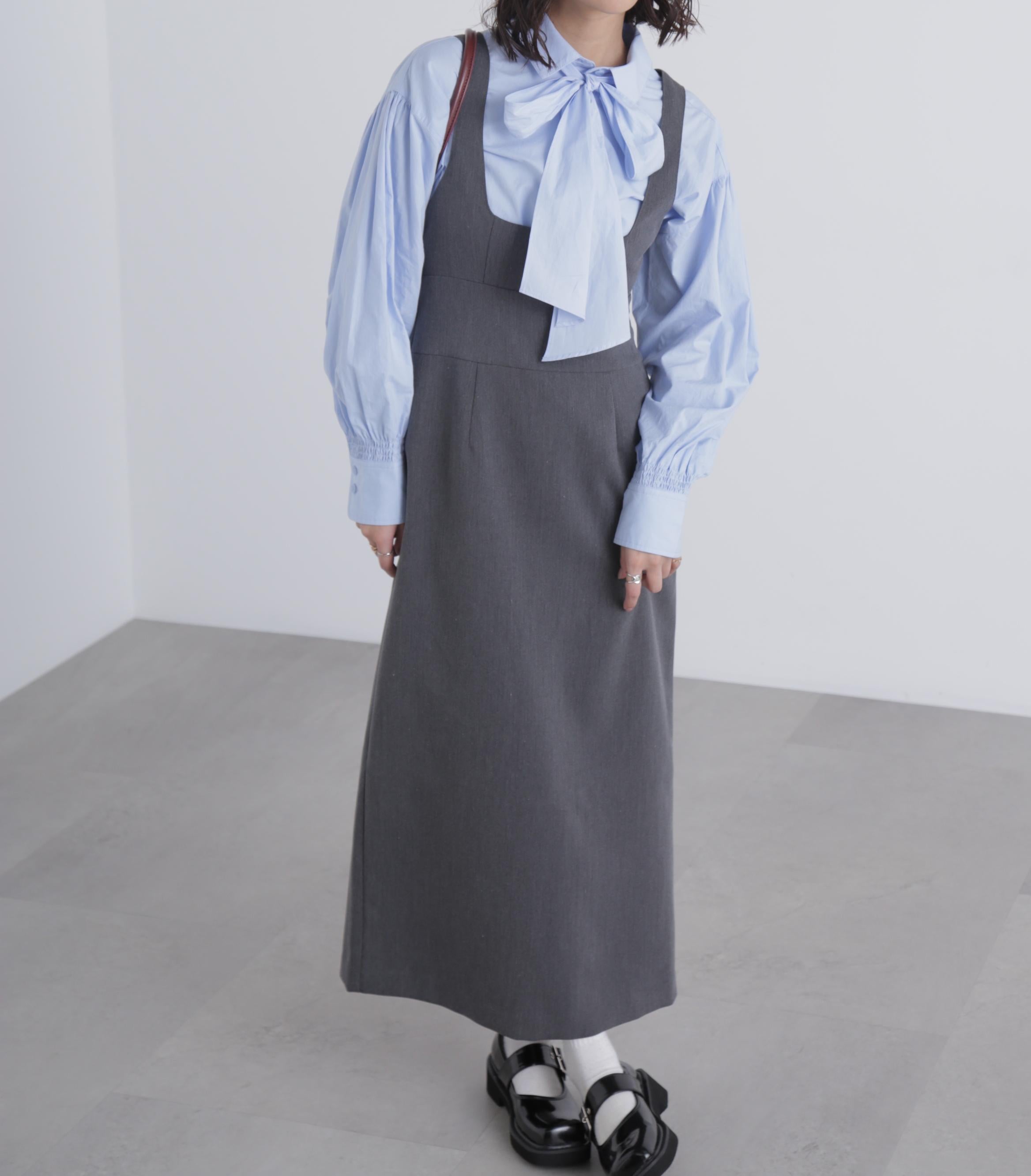 スクープネックマキシジャンパースカート グレー