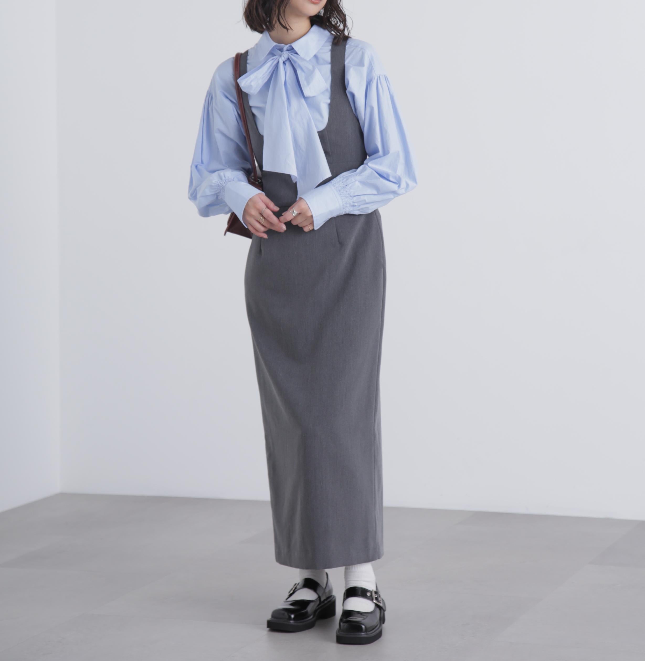 スクープネックマキシジャンパースカート グレー