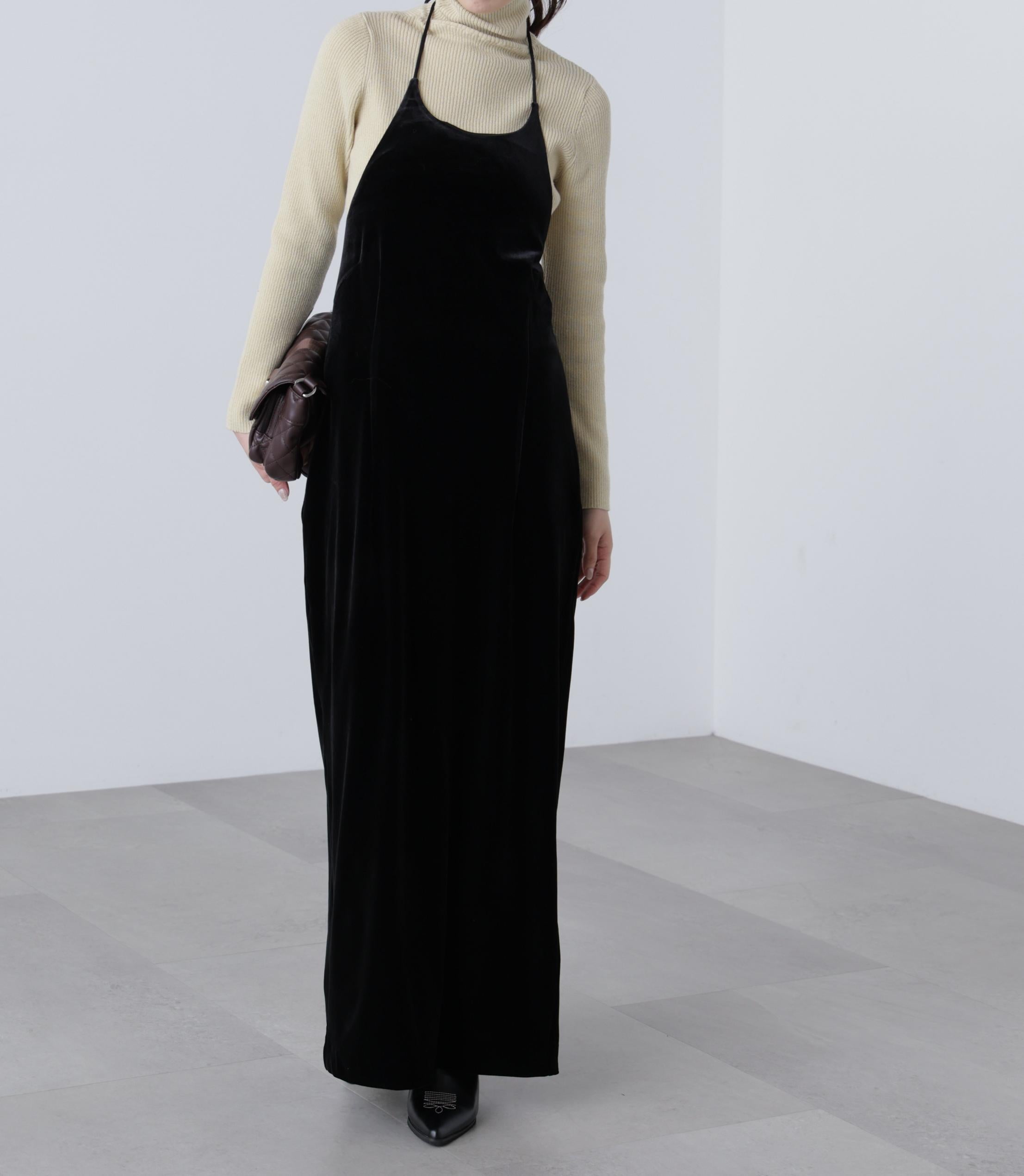 ホルターネックベロアキャミワンピース ブラック