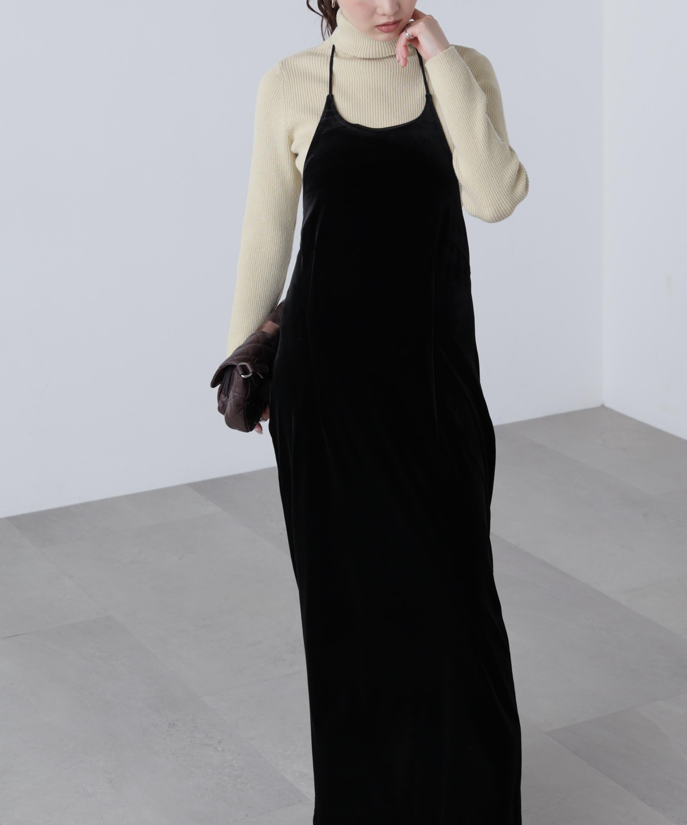 ホルターネックベロアキャミワンピース ブラック