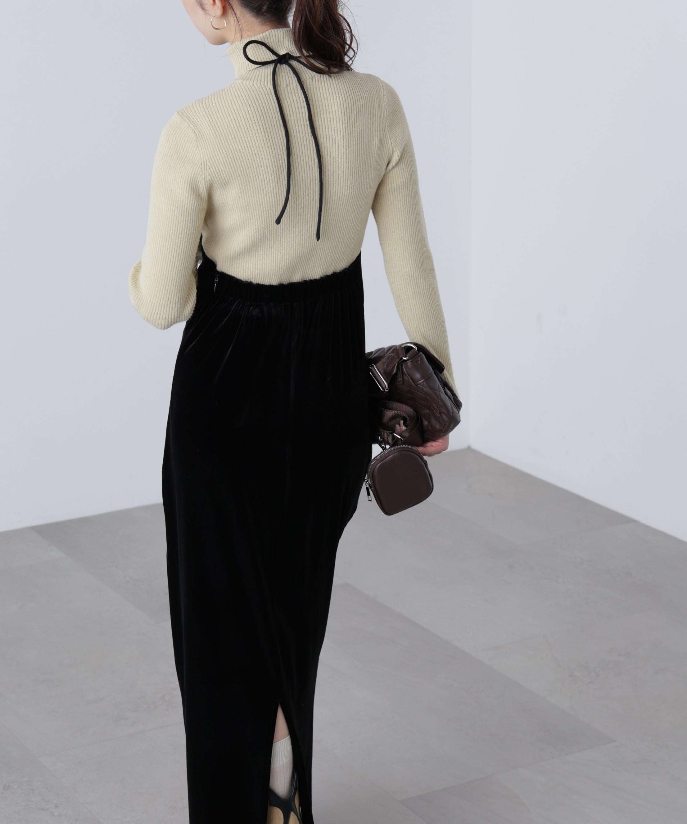 ホルターネックベロアキャミワンピース ブラック