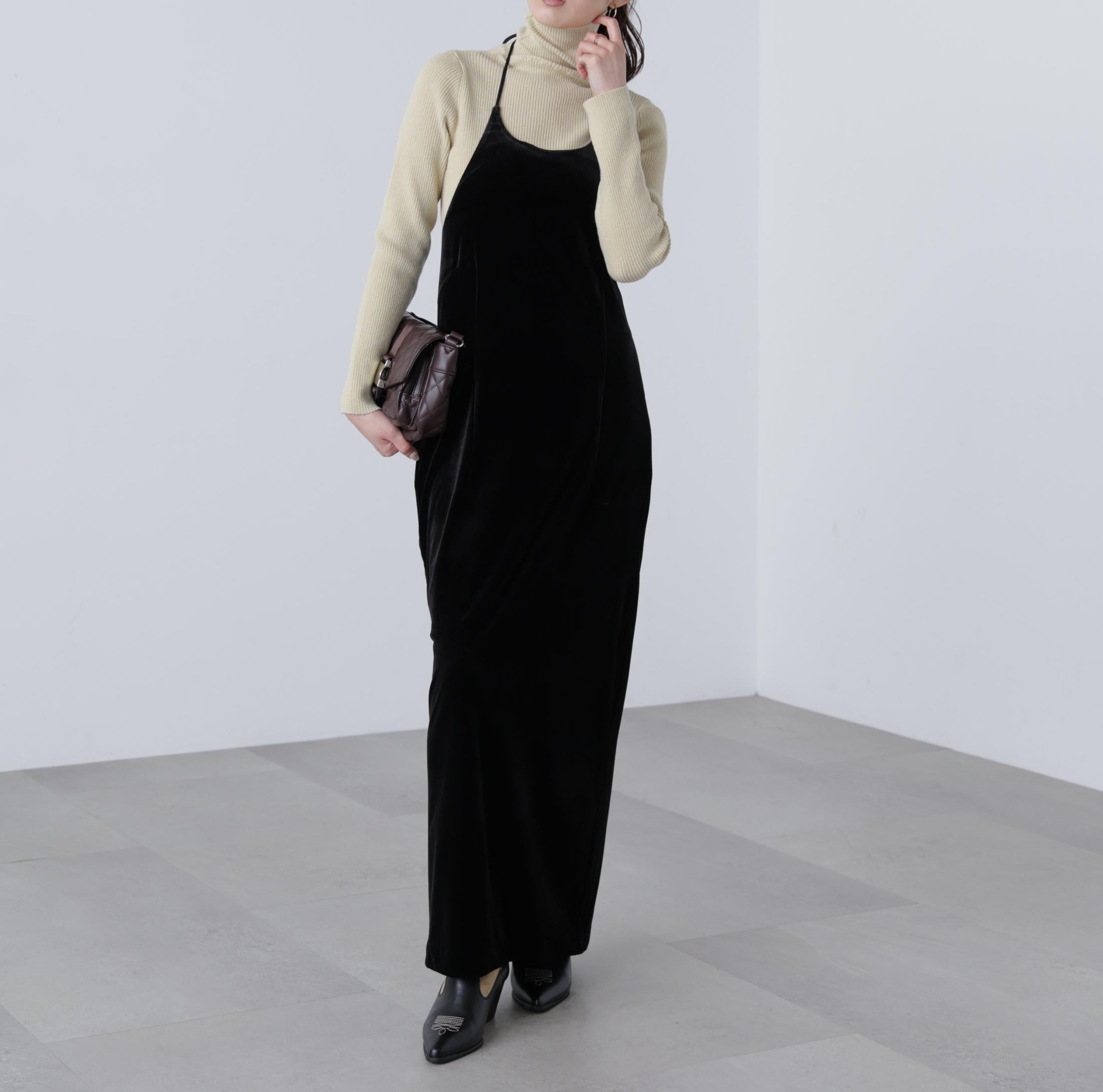 ホルターネックベロアキャミワンピース ブラック