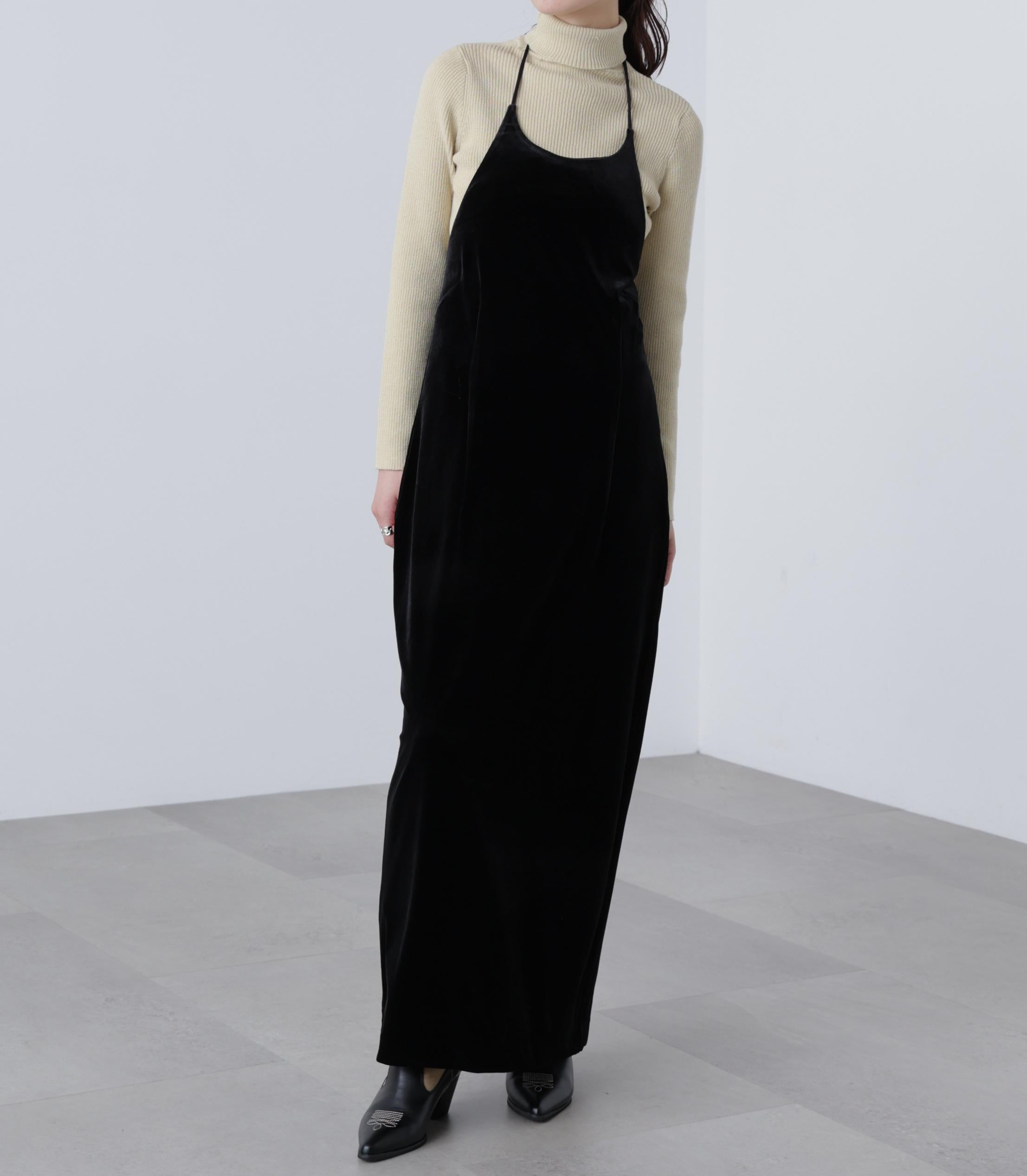 ホルターネックベロアキャミワンピース ブラック