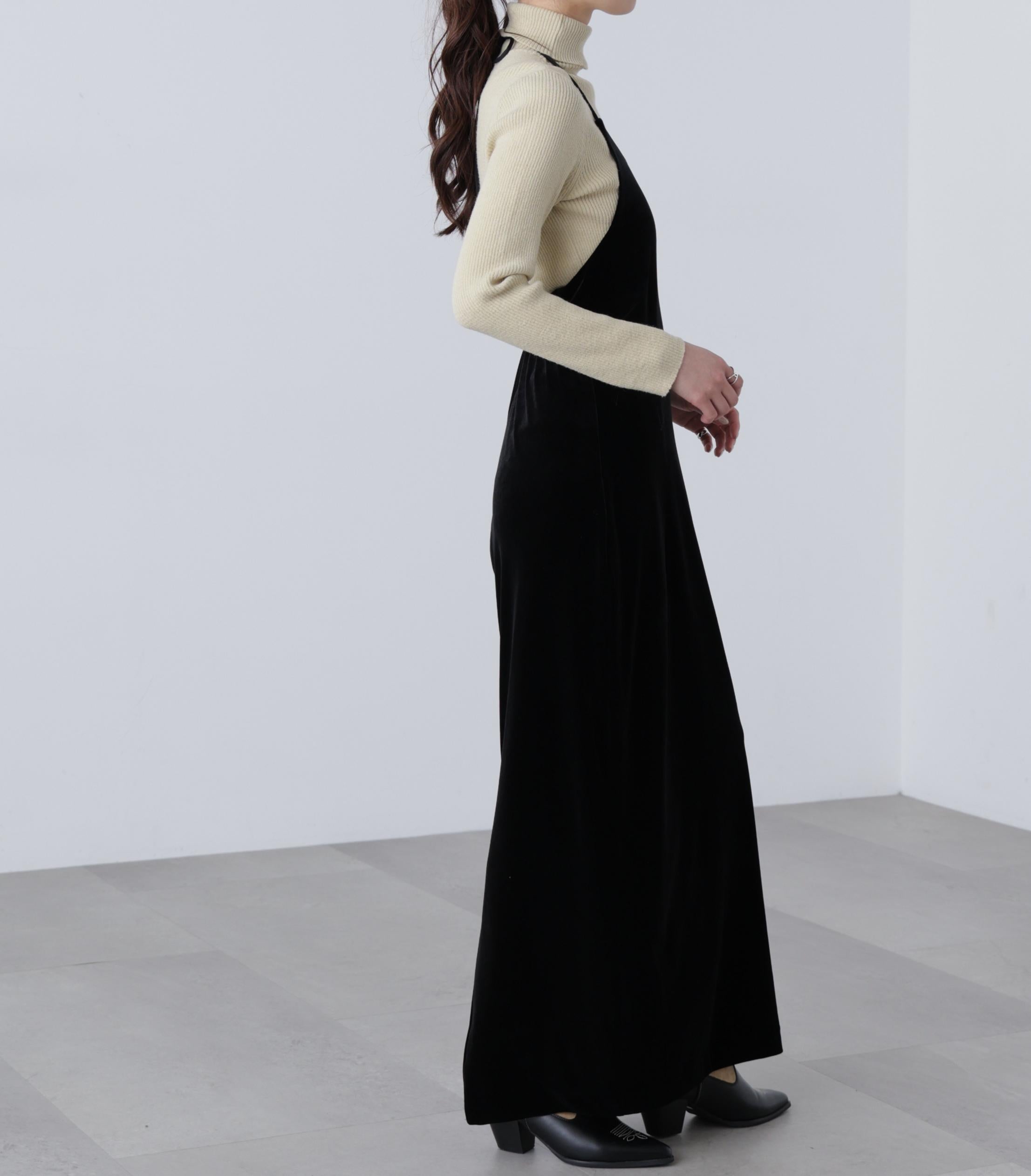 ホルターネックベロアキャミワンピース ブラック