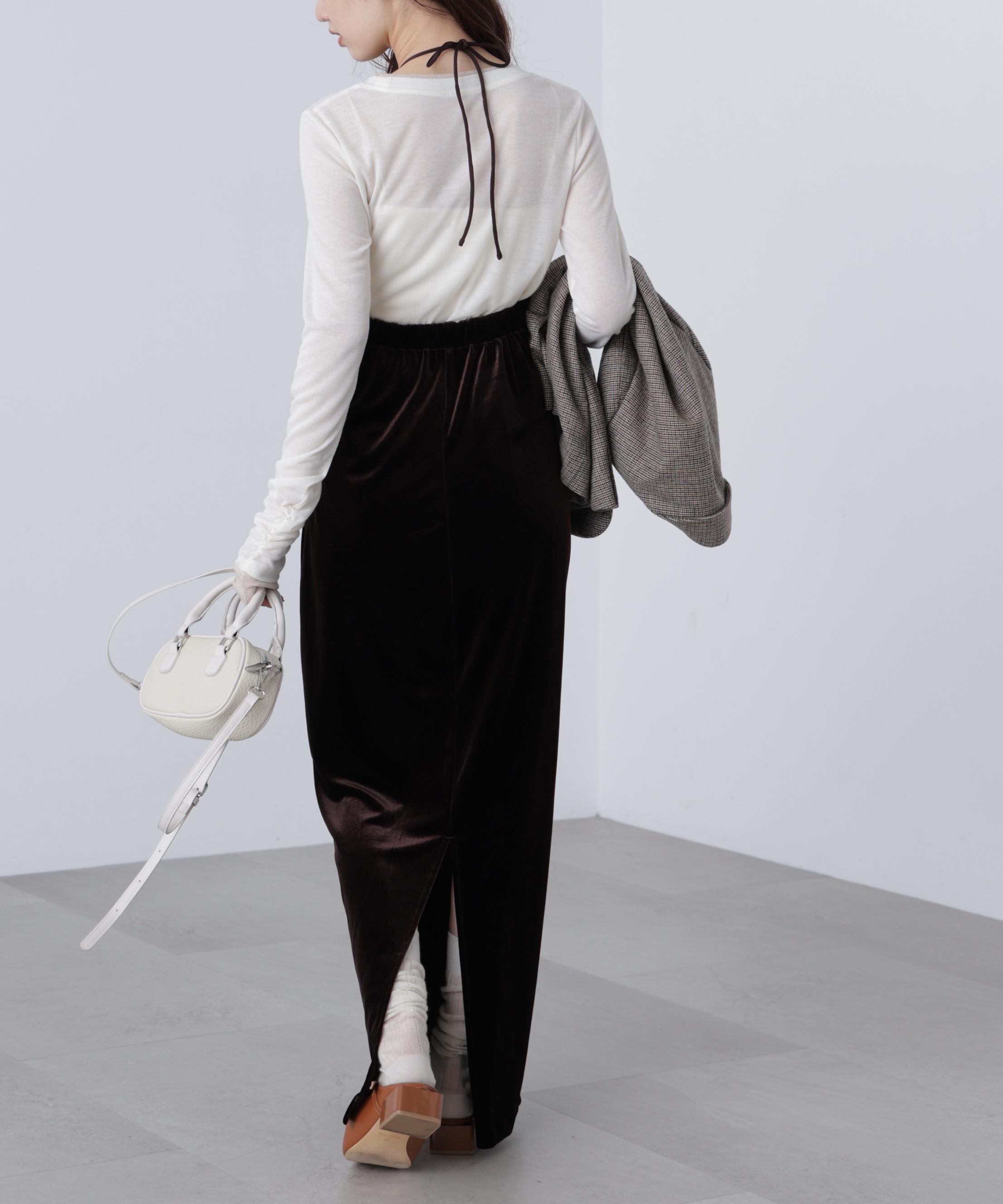 ホルターネックベロアキャミワンピース ブラウン