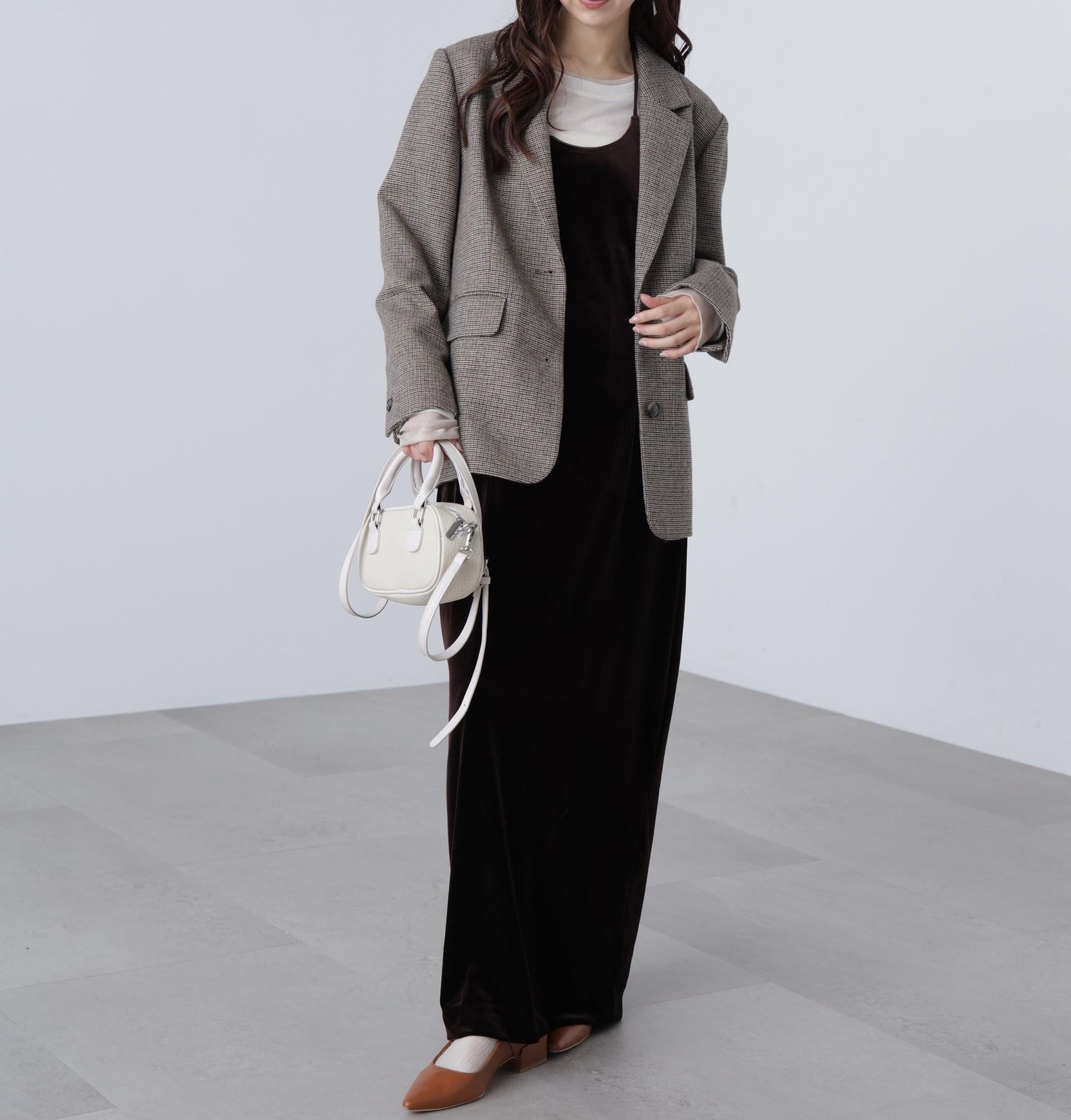 ホルターネックベロアキャミワンピース ブラウン