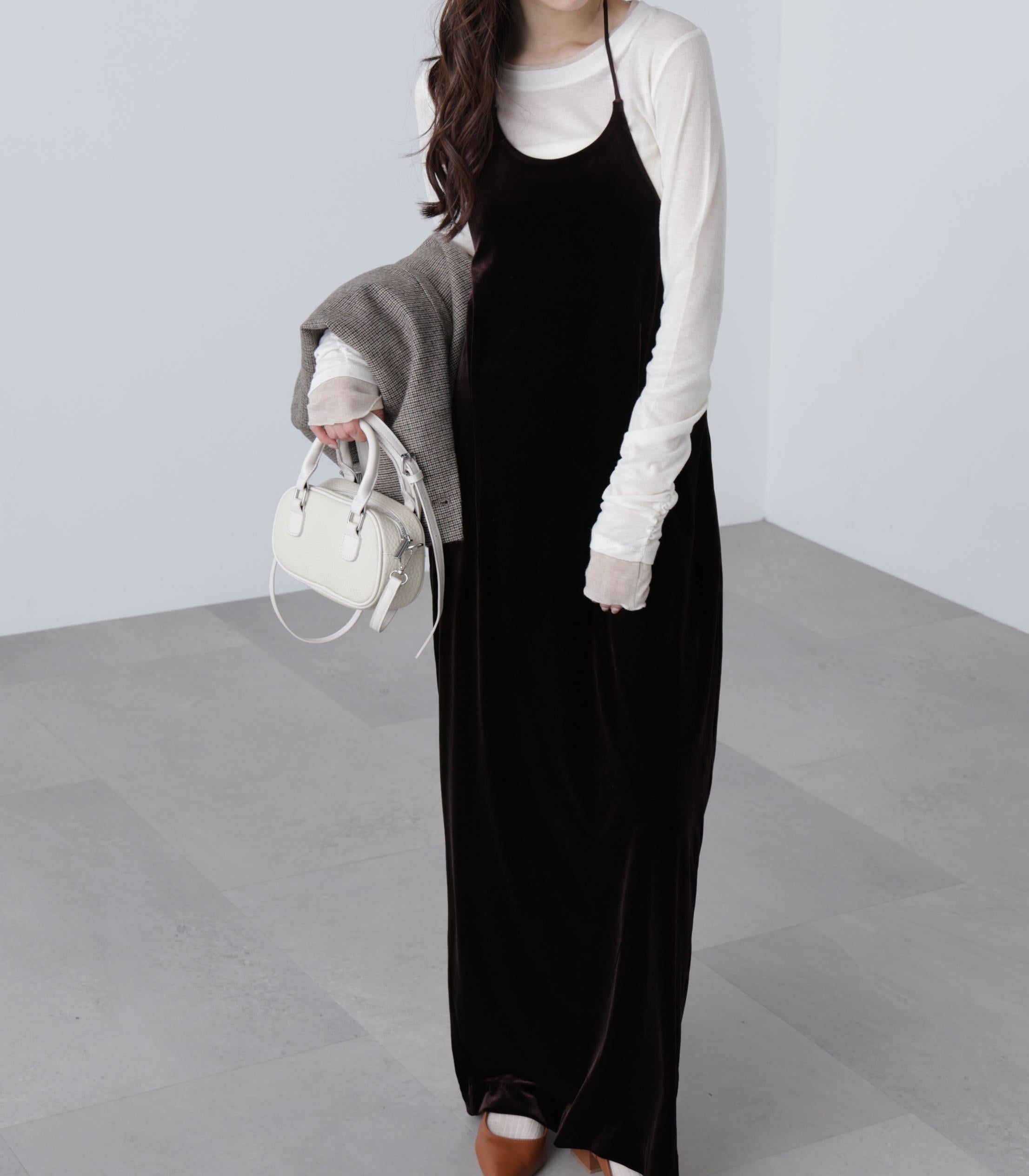 ホルターネックベロアキャミワンピース ブラウン