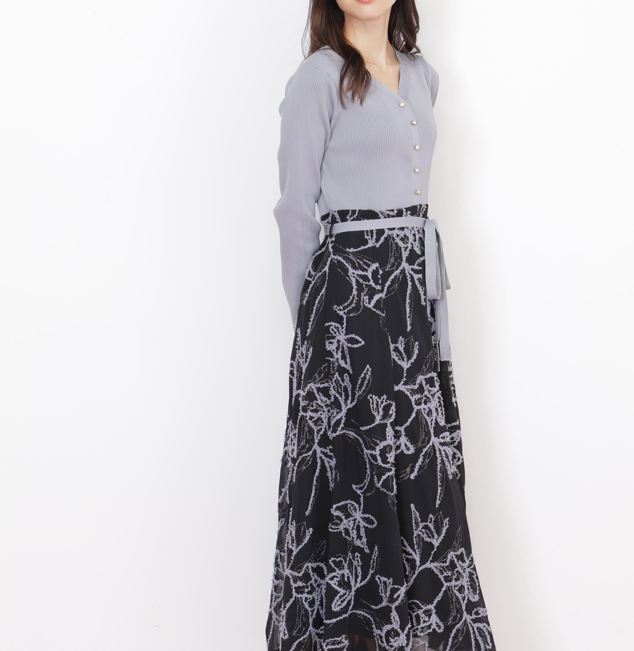 モール刺繍ドッキングニットワンピース ブルー