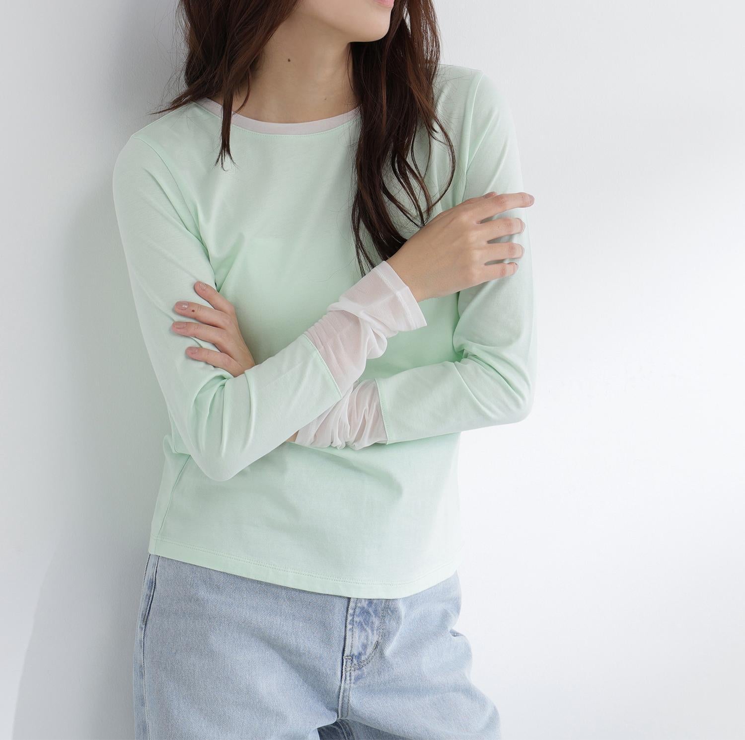 シアーカフスカットソー ライトグリーン2