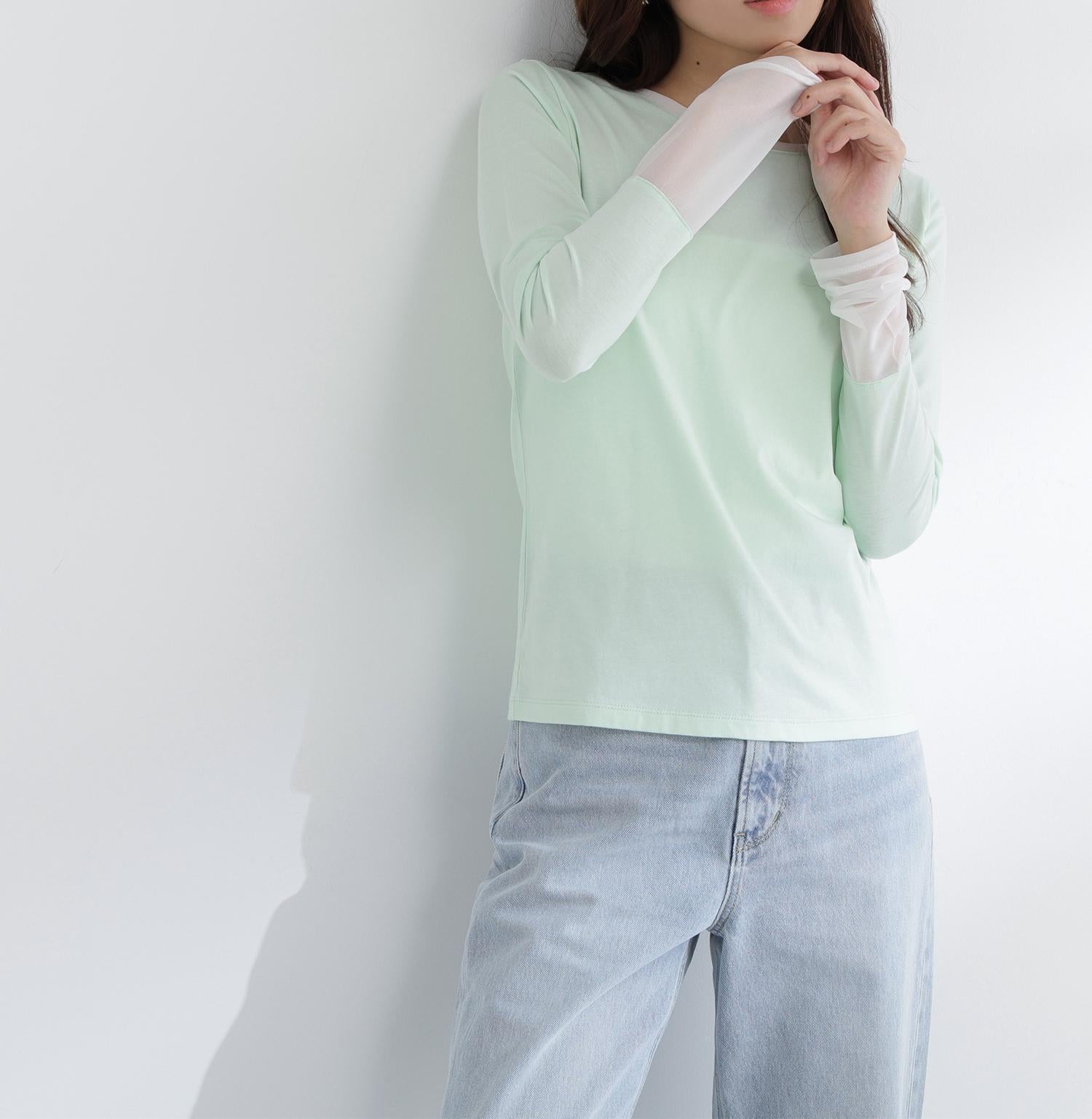シアーカフスカットソー ライトグリーン2