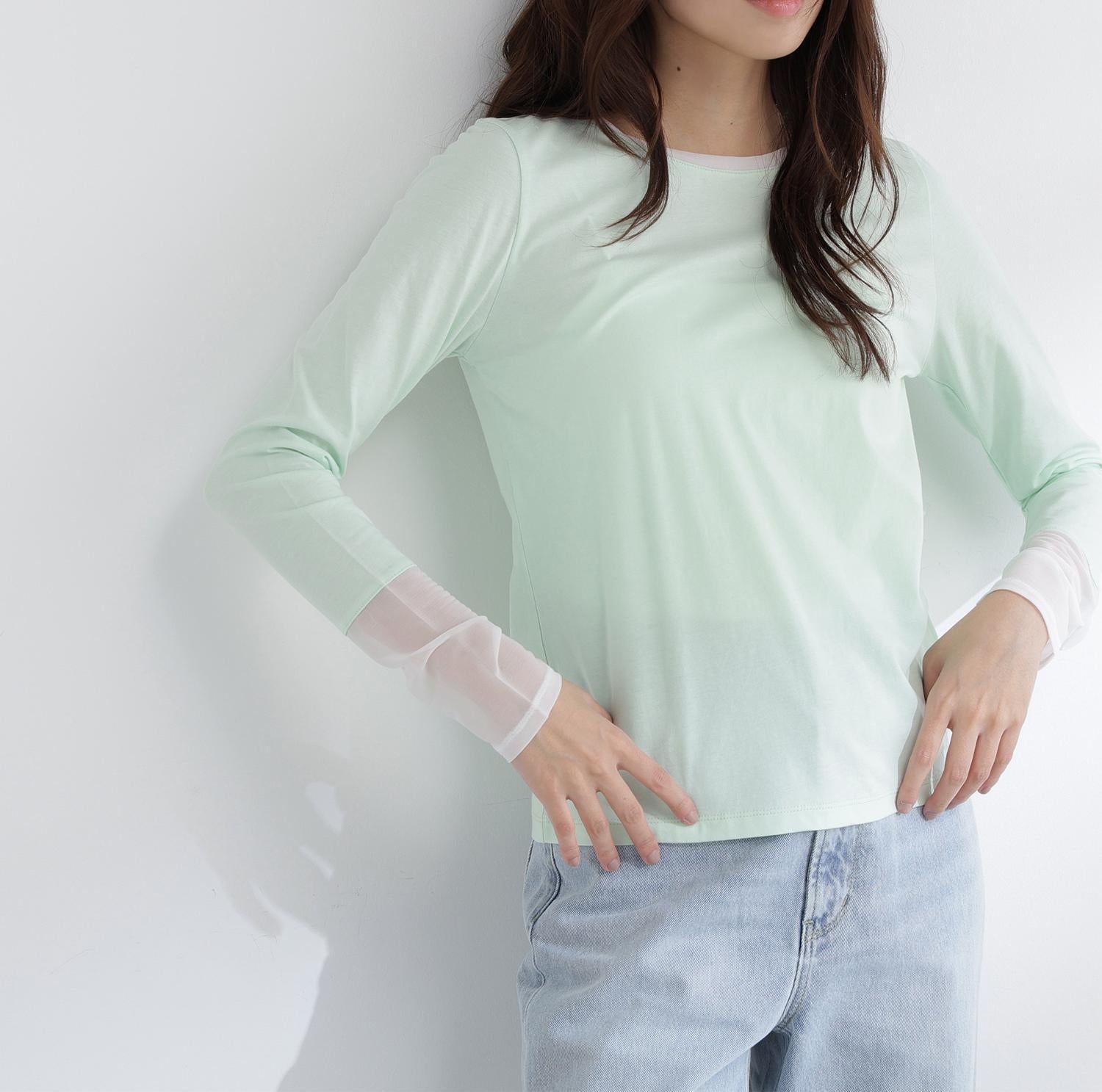 シアーカフスカットソー ライトグリーン2
