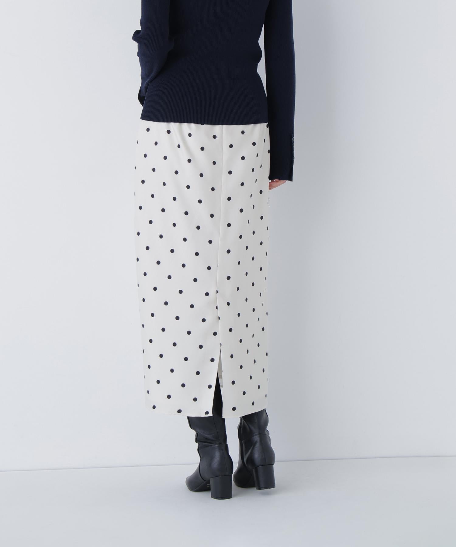 ドットサテンタイトスカート オフホワイトベース2