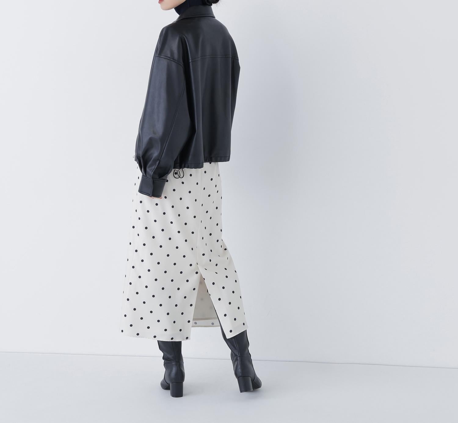 ドットサテンタイトスカート オフホワイトベース2