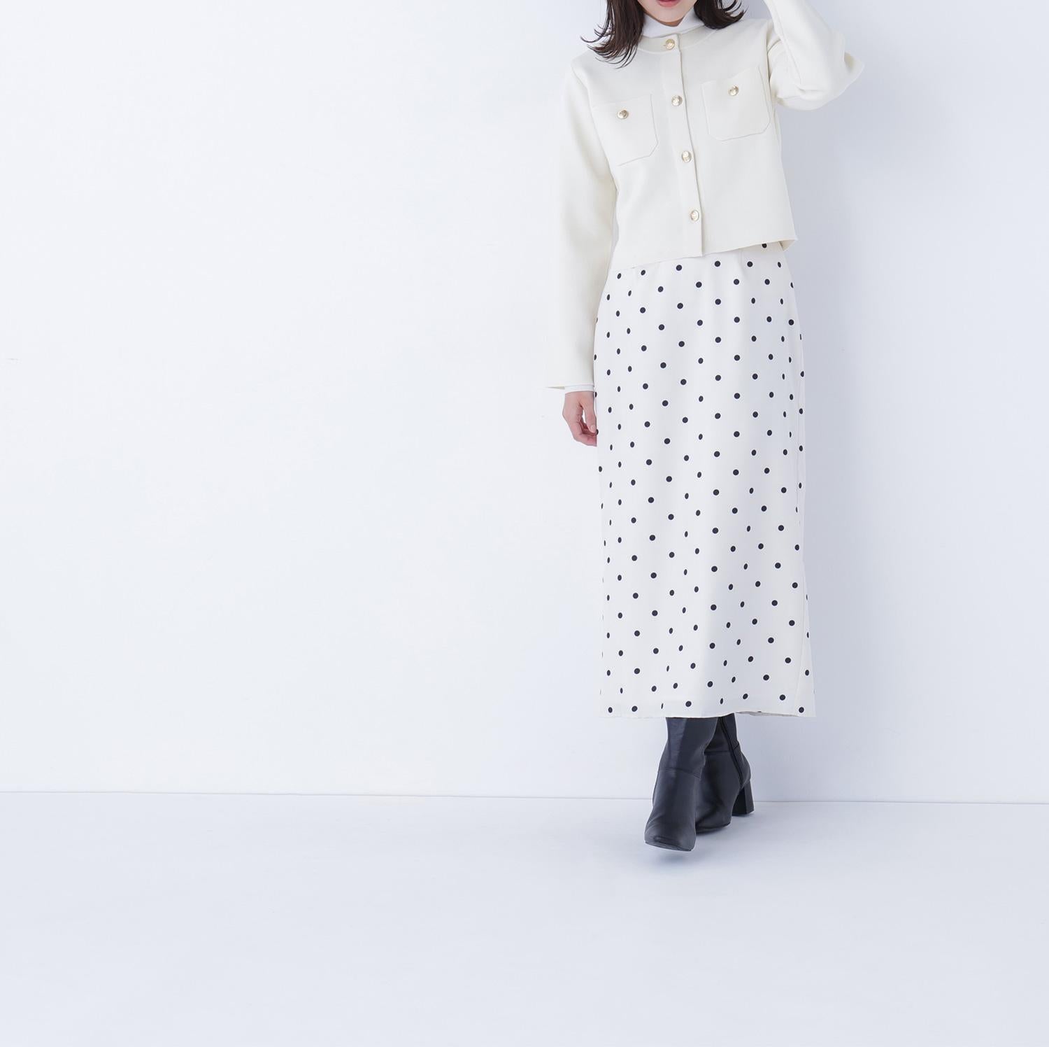 ドットサテンタイトスカート オフホワイトベース2