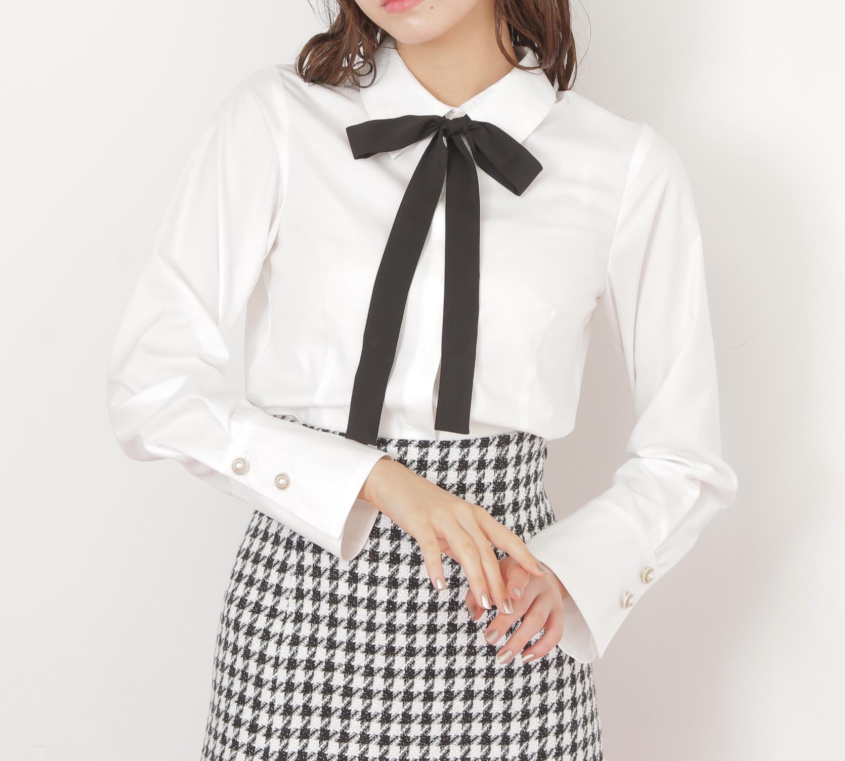 リボンタイ付シャツ ホワイト