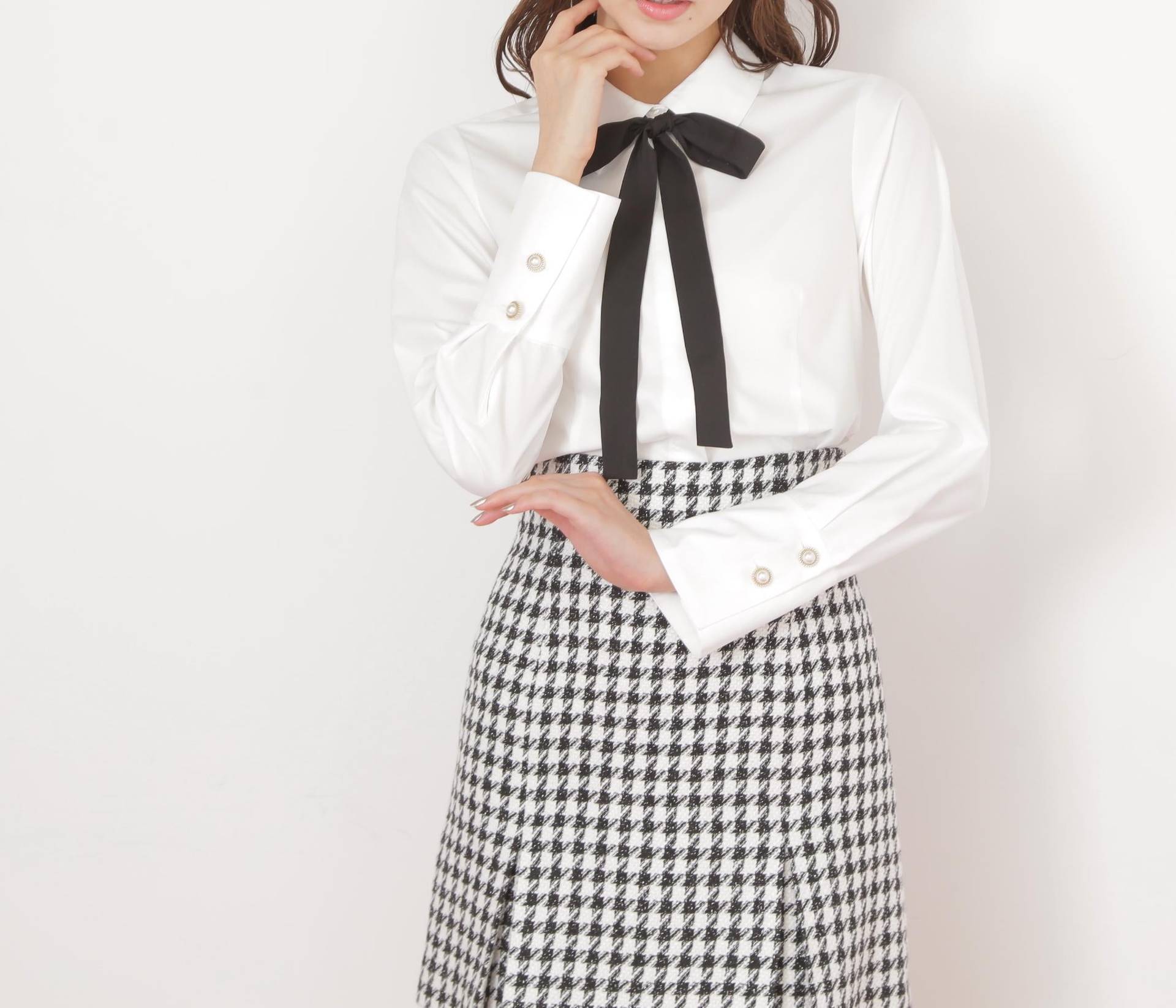 リボンタイ付シャツ ホワイト