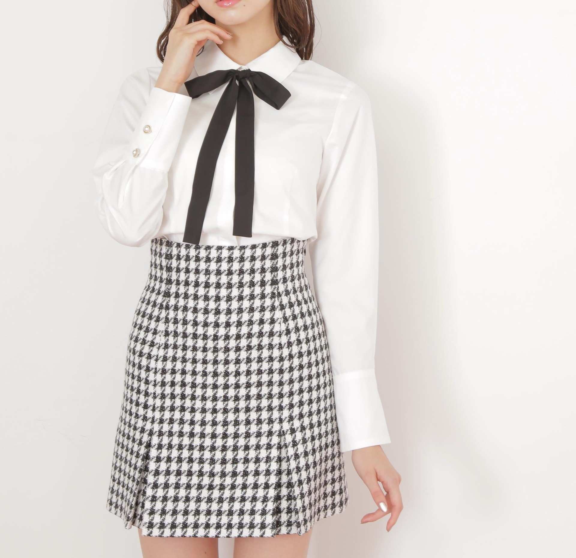 リボンタイ付シャツ ホワイト