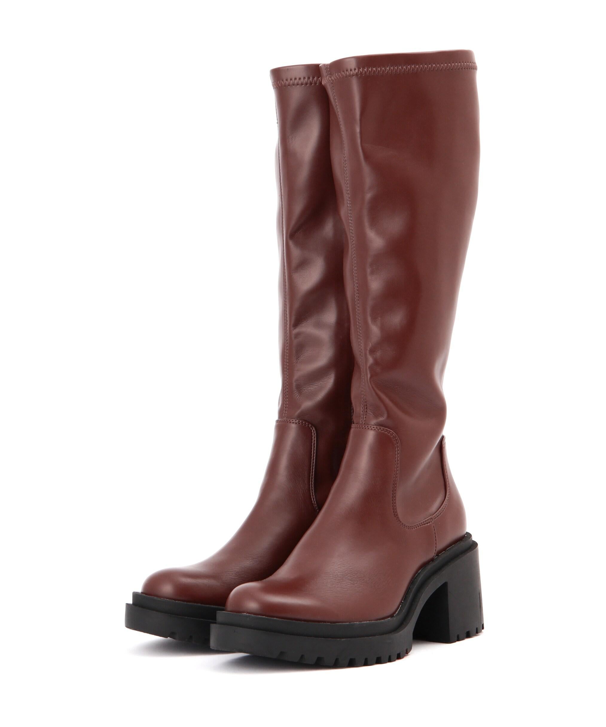 ワイドヒールストレッチブーツ ブラウン