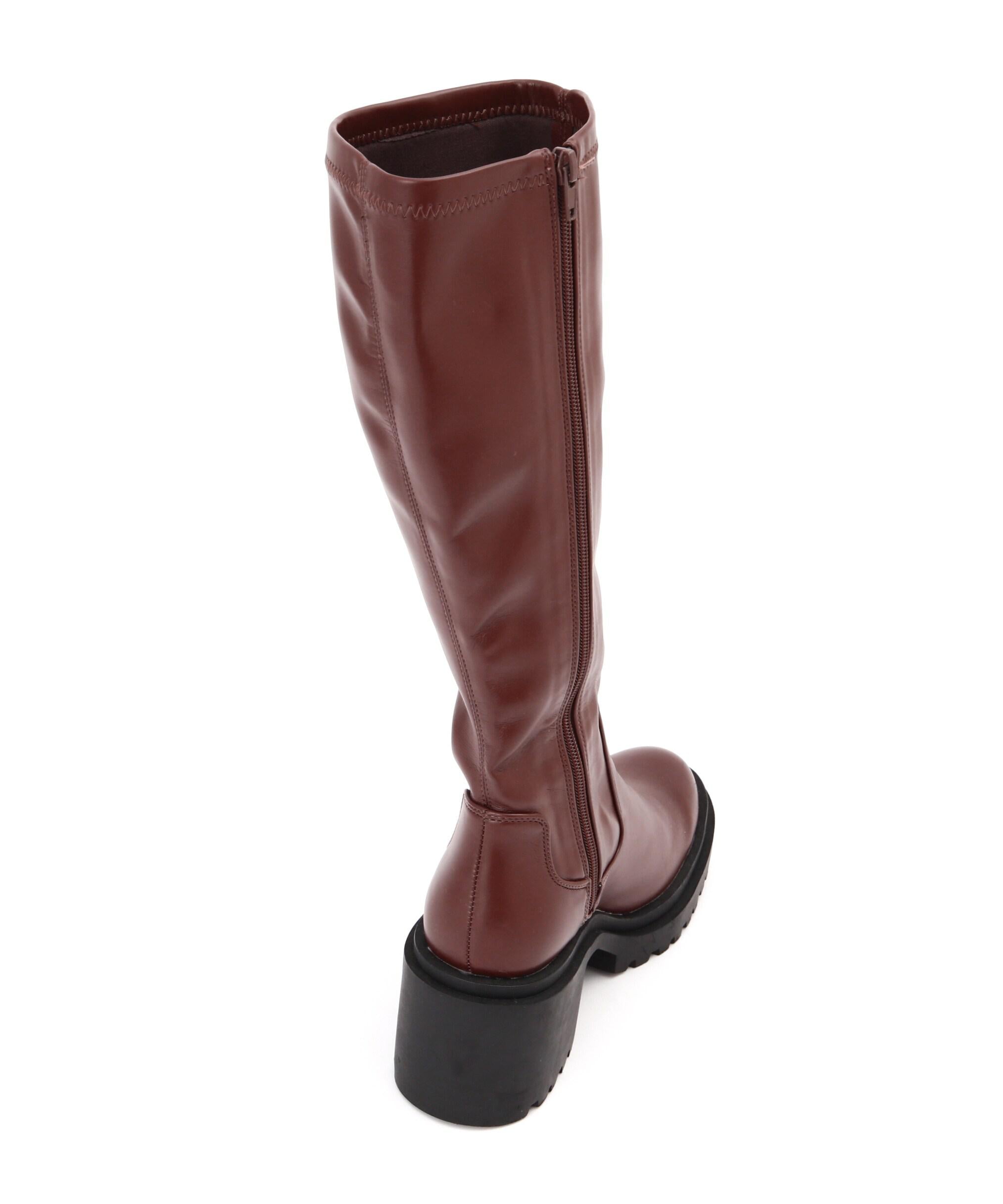 ワイドヒールストレッチブーツ ブラウン