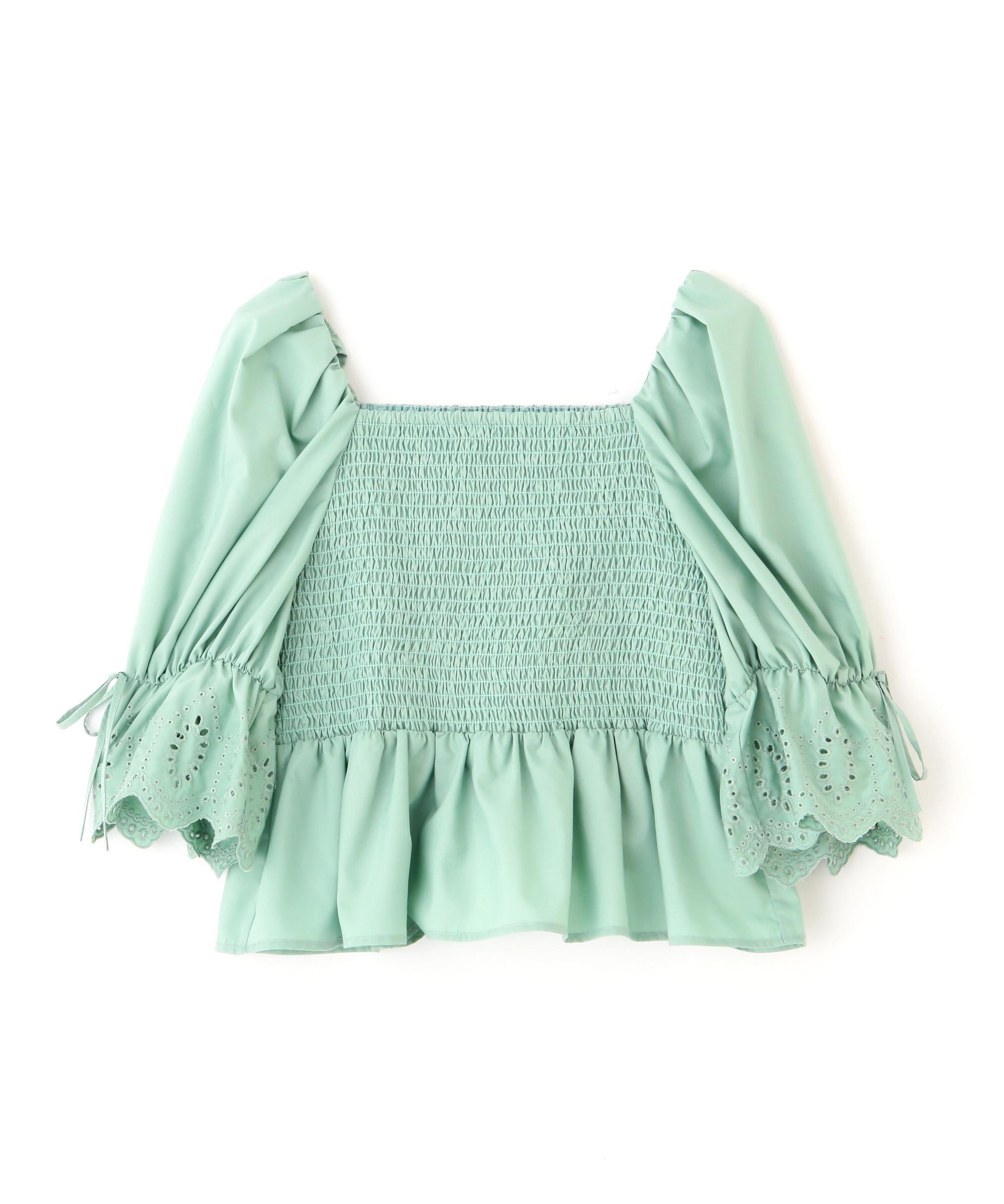 エンブロイダリーパフブラウス グリーン