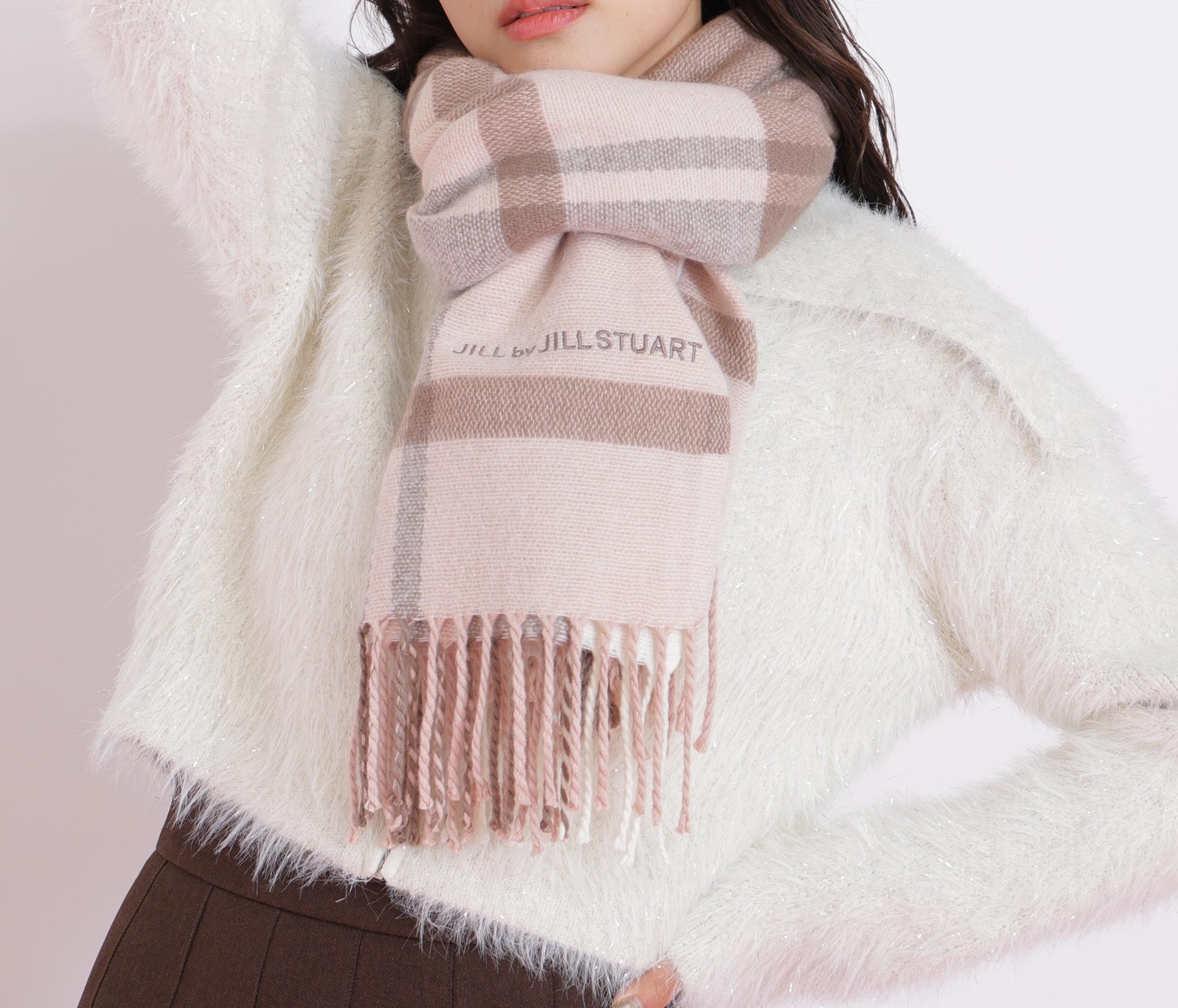 エンブロイダリーロゴチェックストール モカ