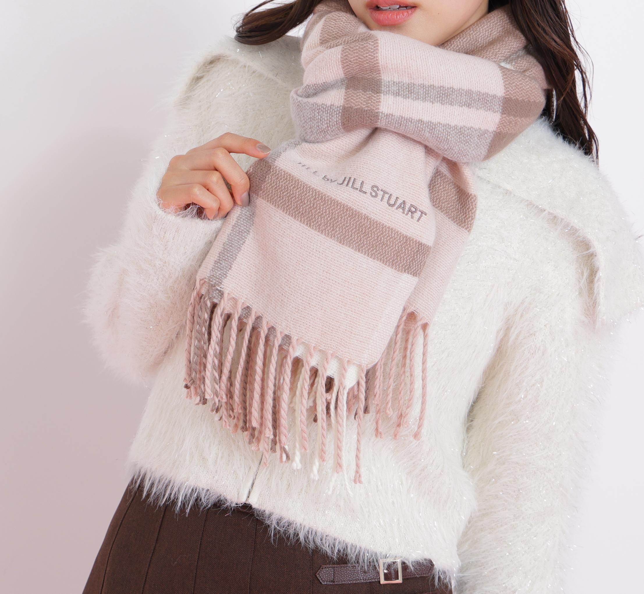 エンブロイダリーロゴチェックストール モカ