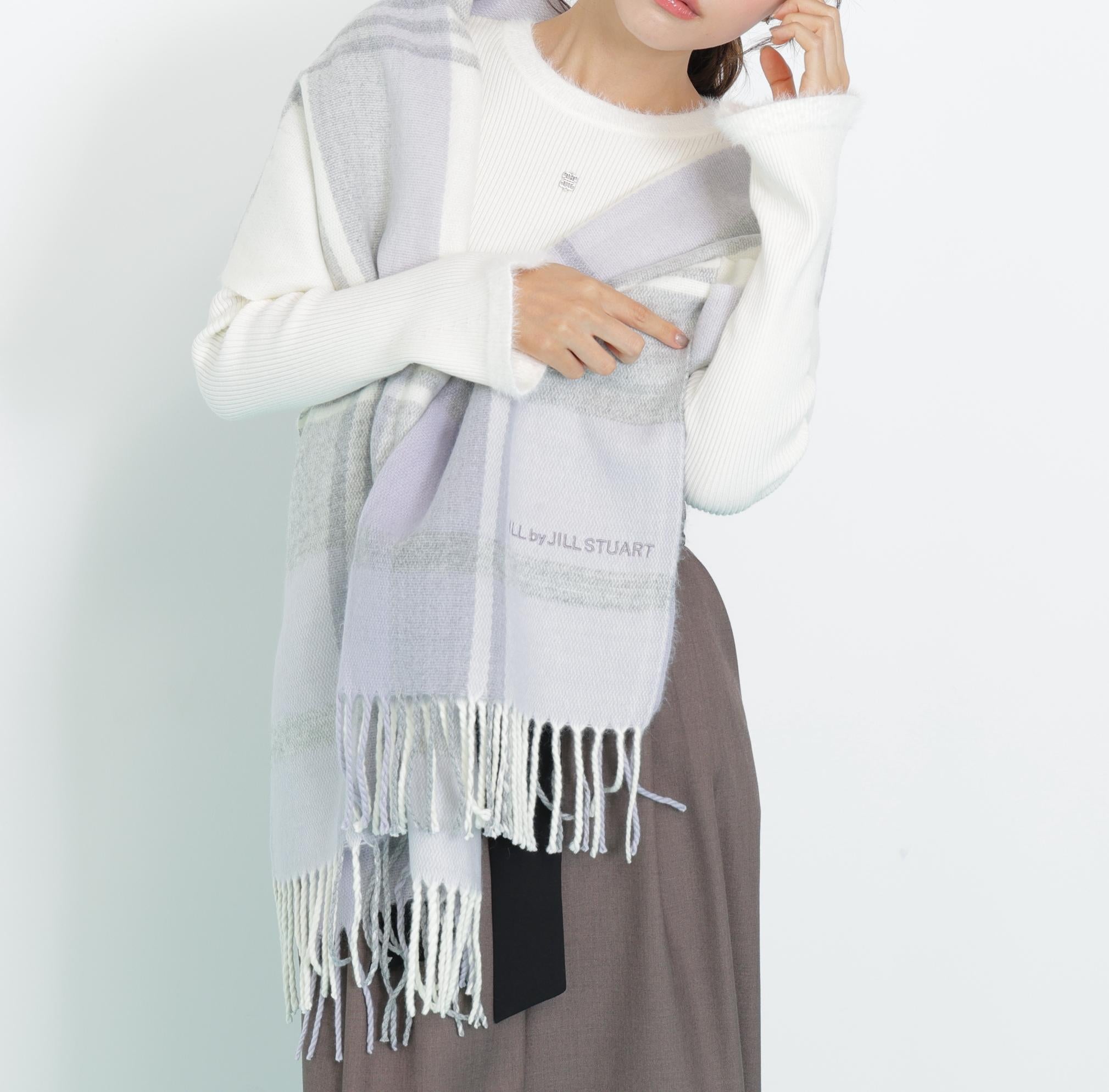 エンブロイダリーロゴチェックストール ラベンダー