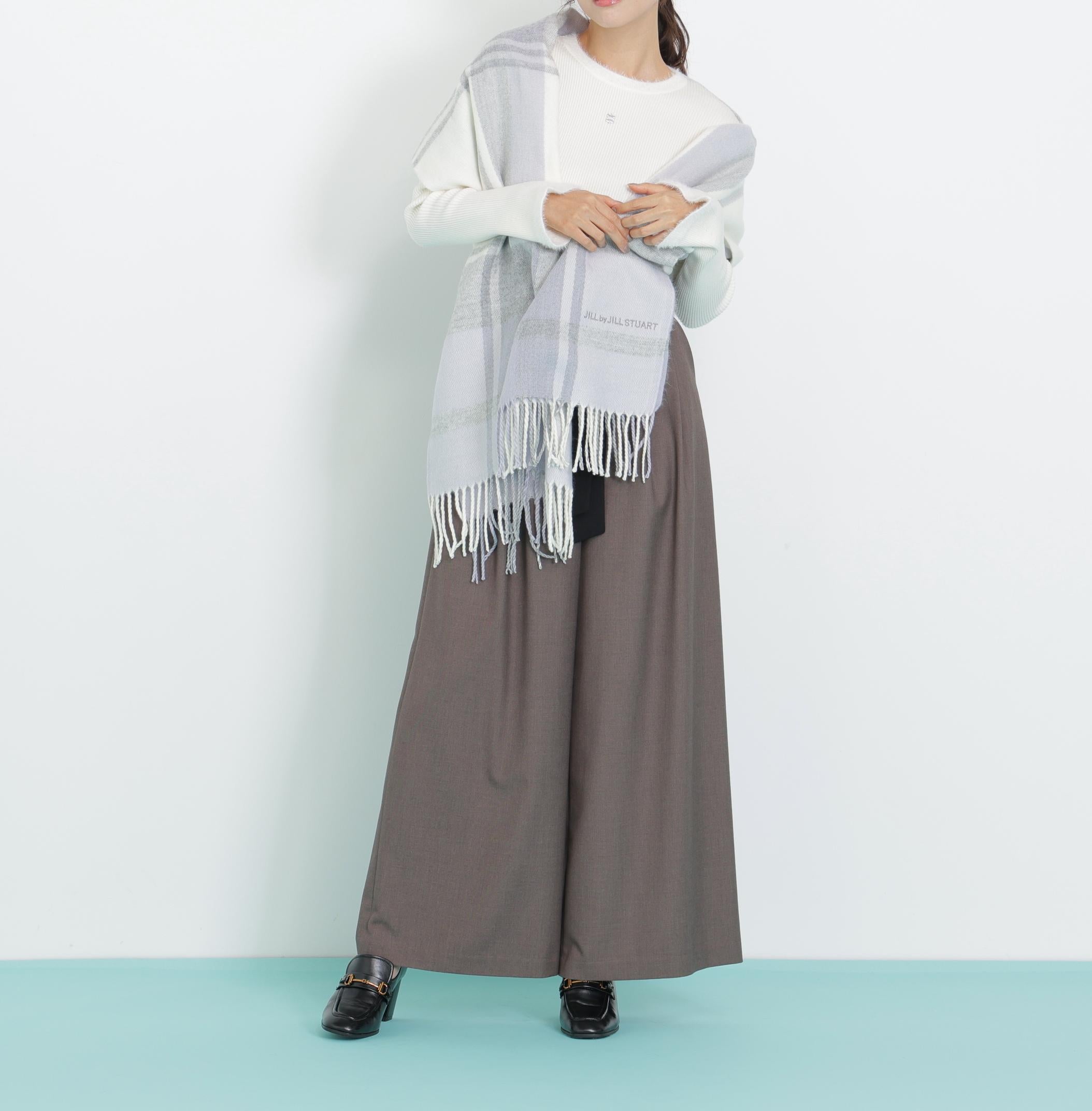 エンブロイダリーロゴチェックストール ラベンダー