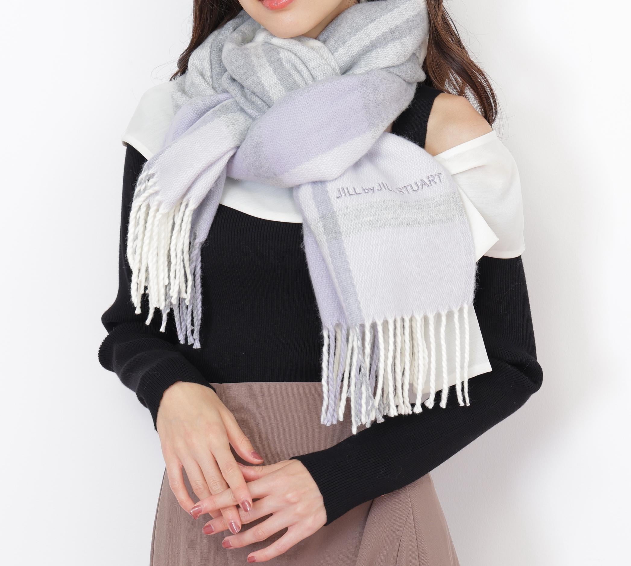 エンブロイダリーロゴチェックストール ラベンダー