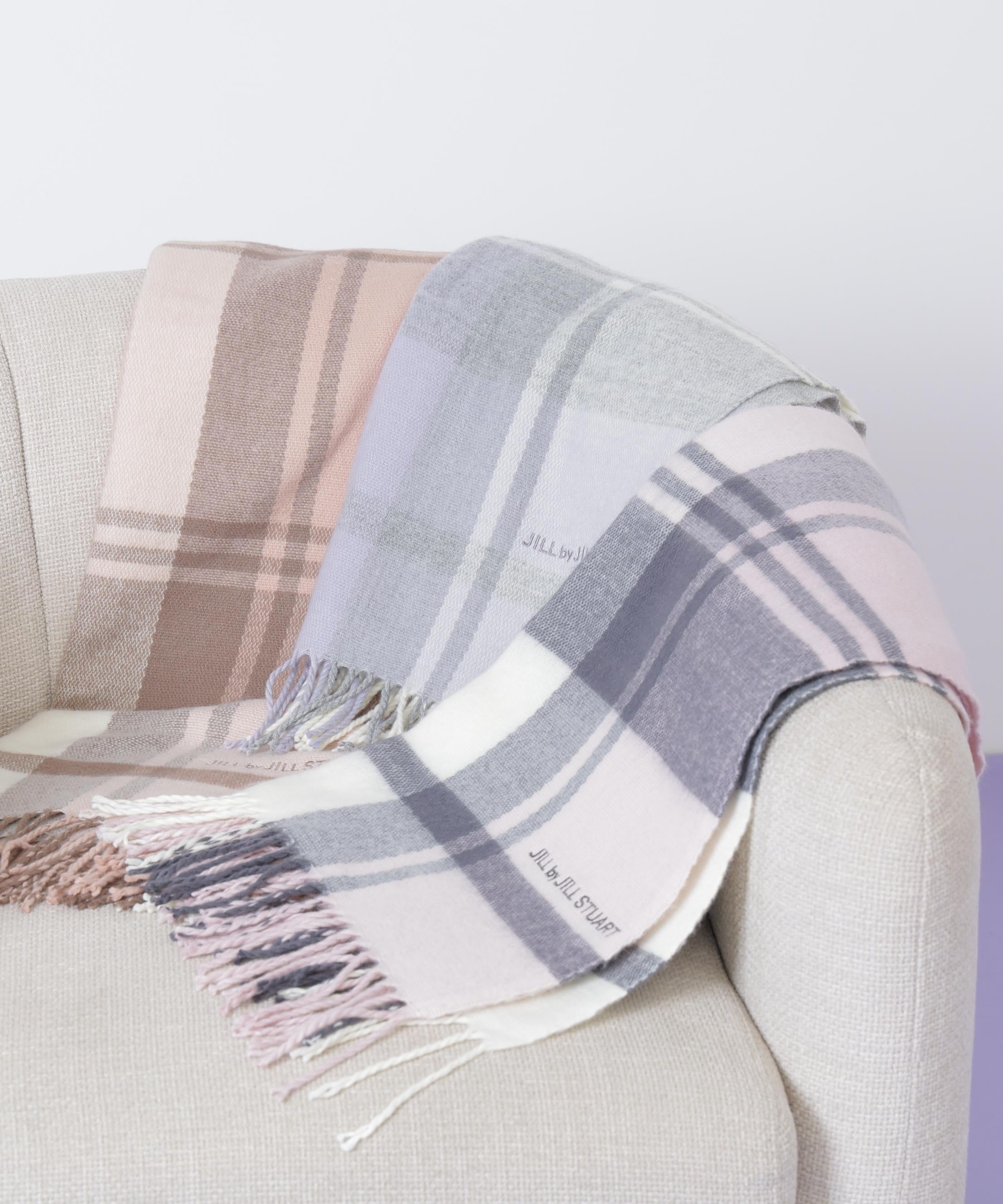 エンブロイダリーロゴチェックストール ピンク