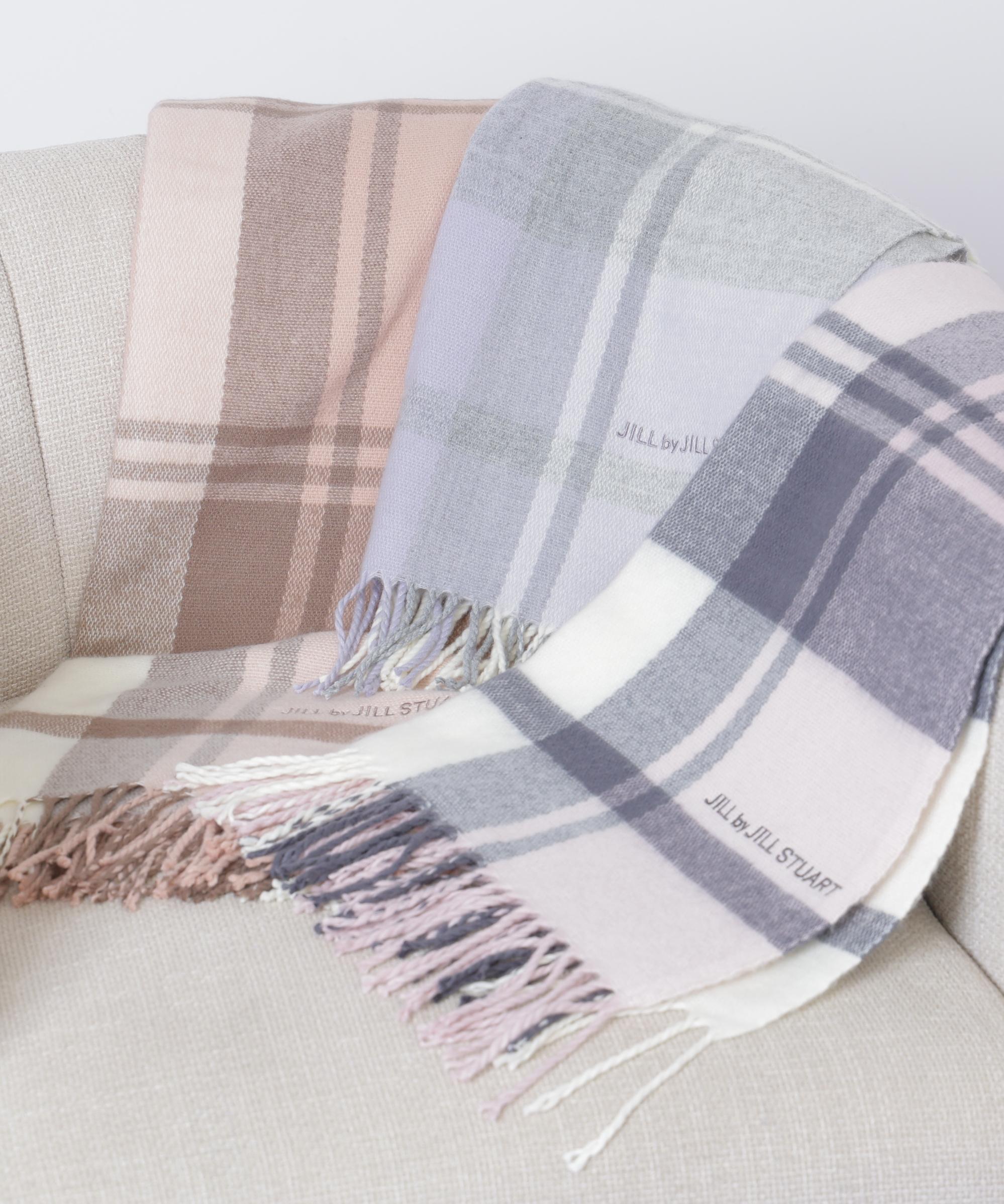 エンブロイダリーロゴチェックストール ピンク