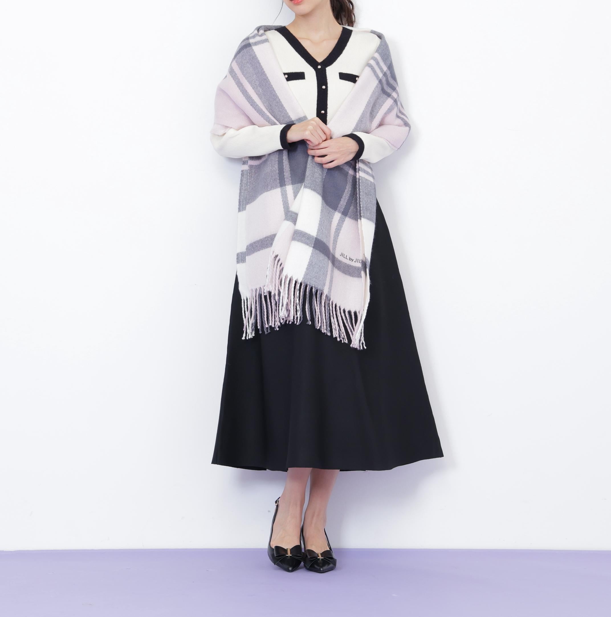 エンブロイダリーロゴチェックストール ピンク