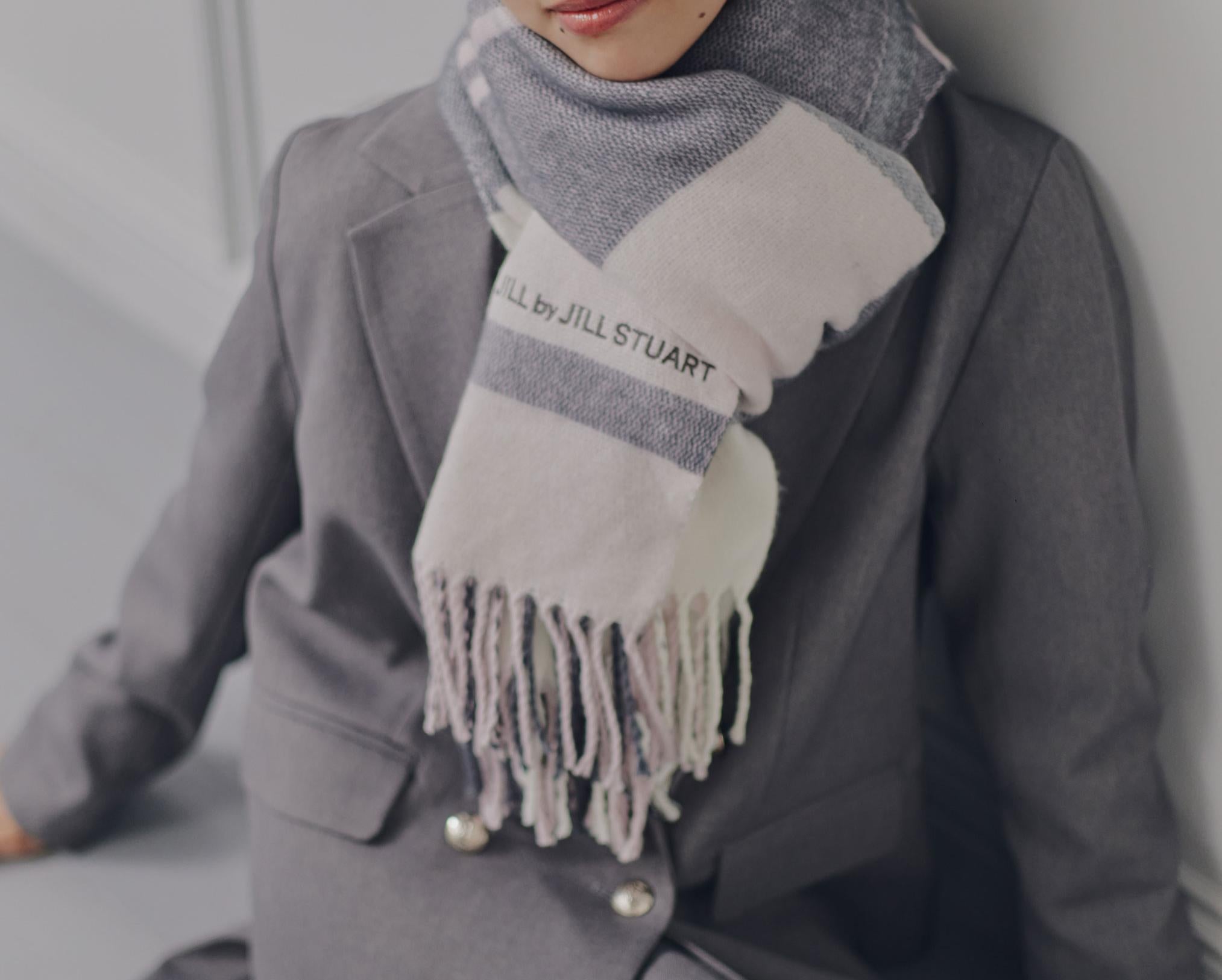 エンブロイダリーロゴチェックストール ピンク