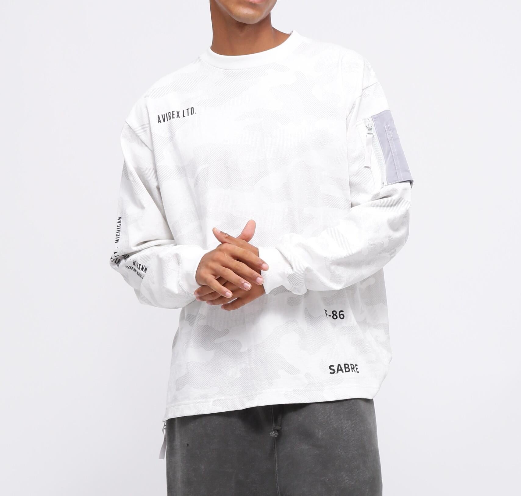 SIDE ZIP STENCIL T-SHI>T "HAT IN THE >ING" / サイドジップ ステンシル 長袖Tシャツ "ハット ホワイトカモ34