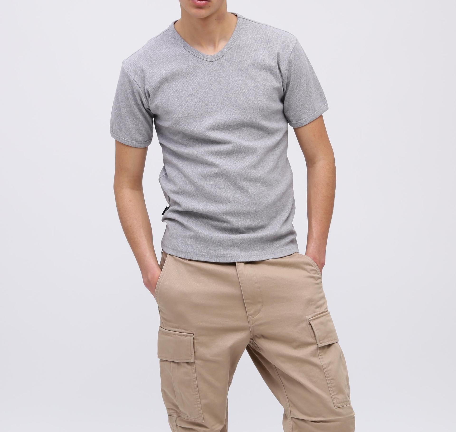 《DAILY/デイリー》>IR S/S V-NECK T-SHI>T/リブ 半袖 ブイネック Tシャツ デイリーウェア グレー