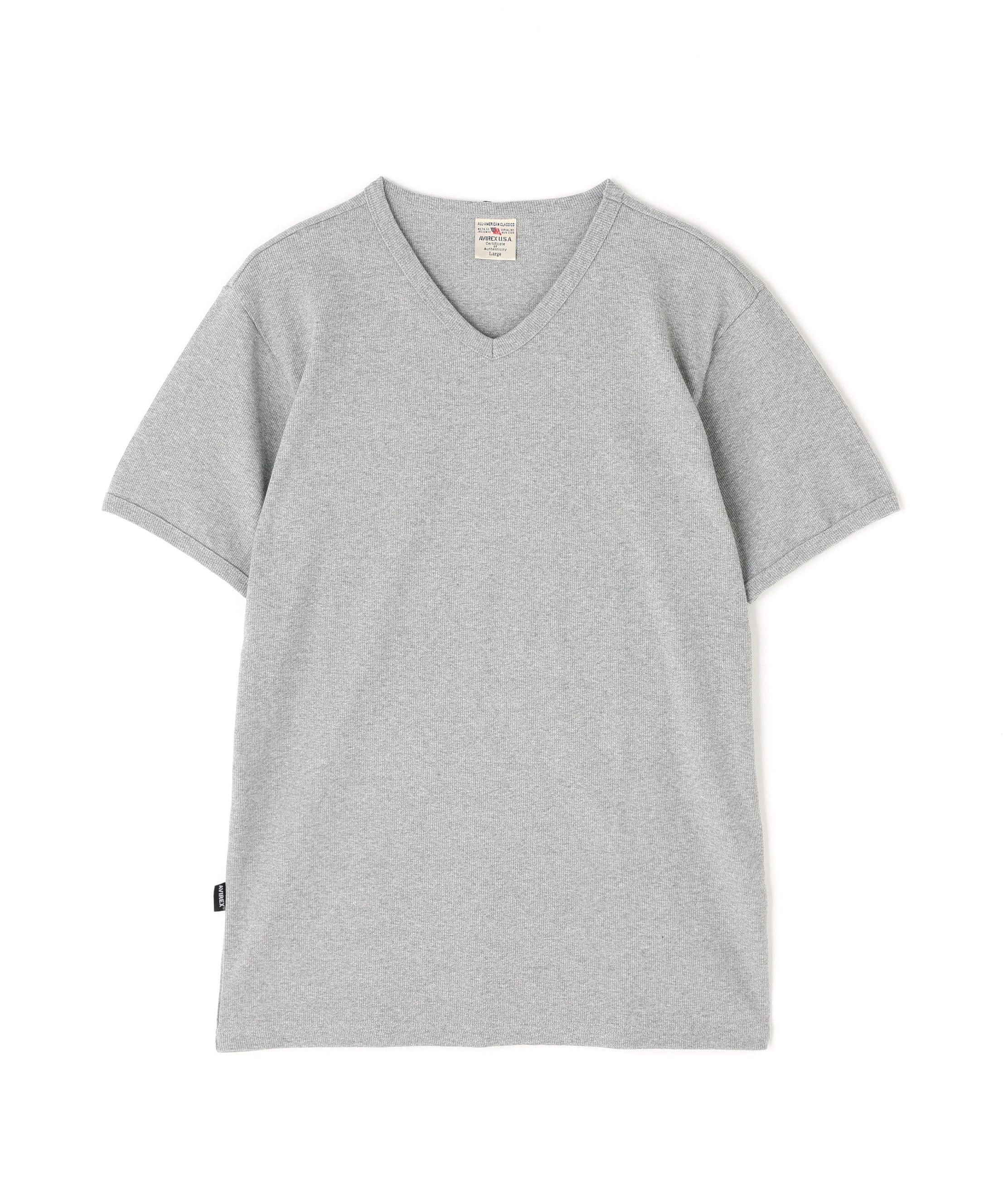 《DAILY/デイリー》RIB S/S V-NECK T-SHIRT/リブ 半袖 ブイネック Tシャツ デイリーウェア グレー