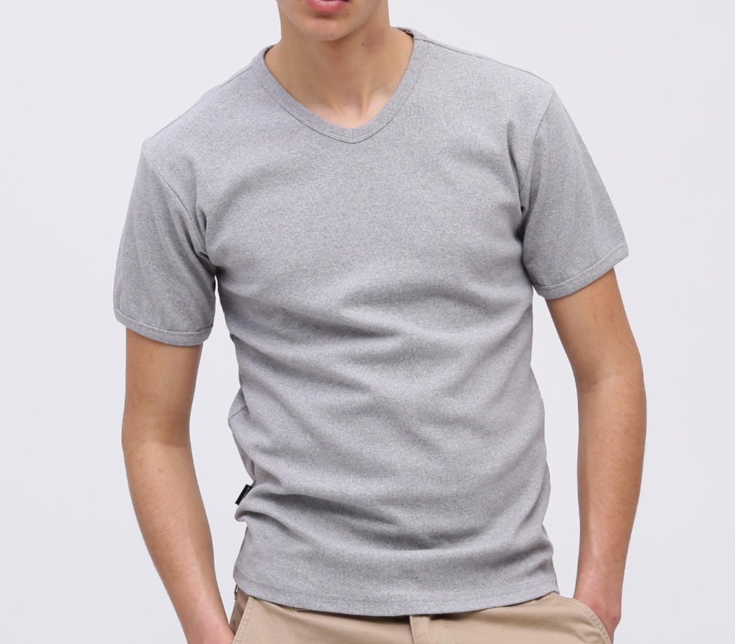 《DAILY/デイリー》RIB S/S V-NECK T-SHIRT/リブ 半袖 ブイネック Tシャツ デイリーウェア グレー