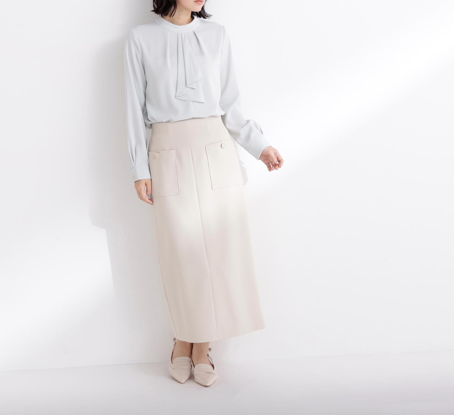 ラッフルボウタイブラウス ペールグリーン