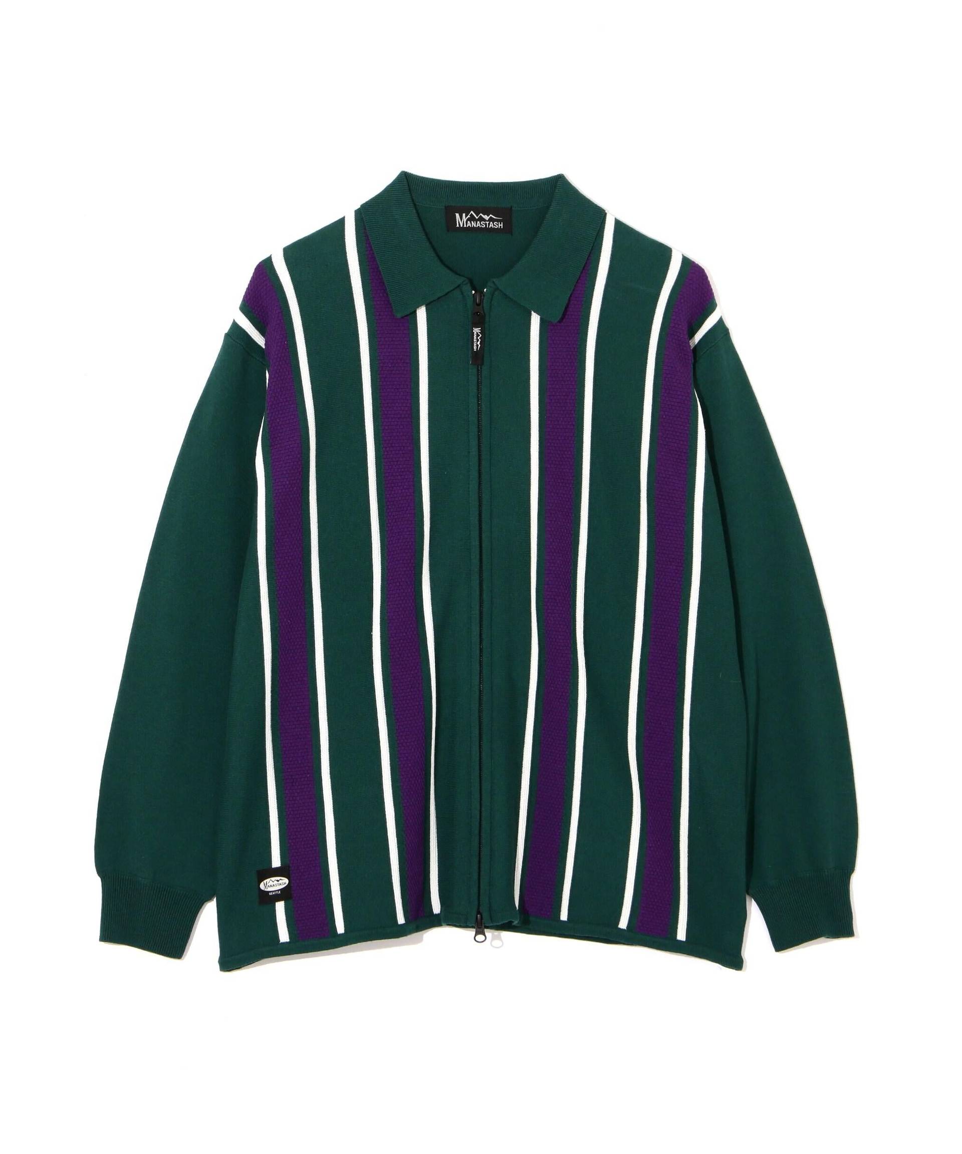 MANASTASH/マナスタッシュ/MCA ST>IPE ZIP KNIT/ストライプジップニット グリーン