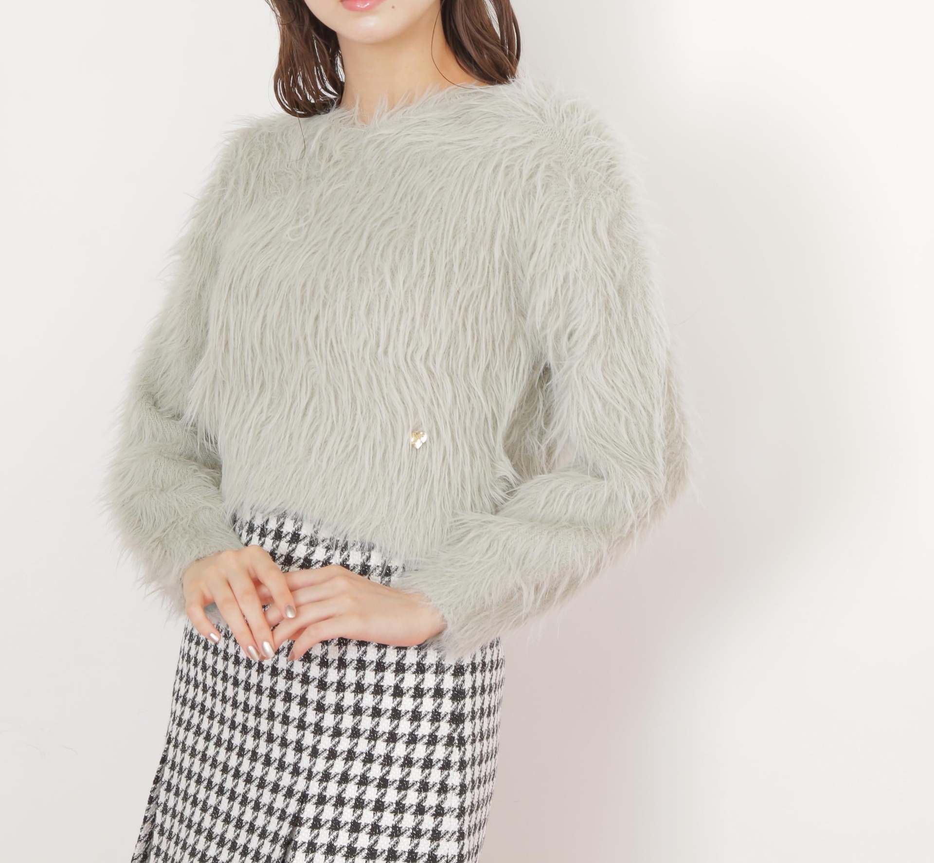起毛ロングシャギーニット ミントグレー