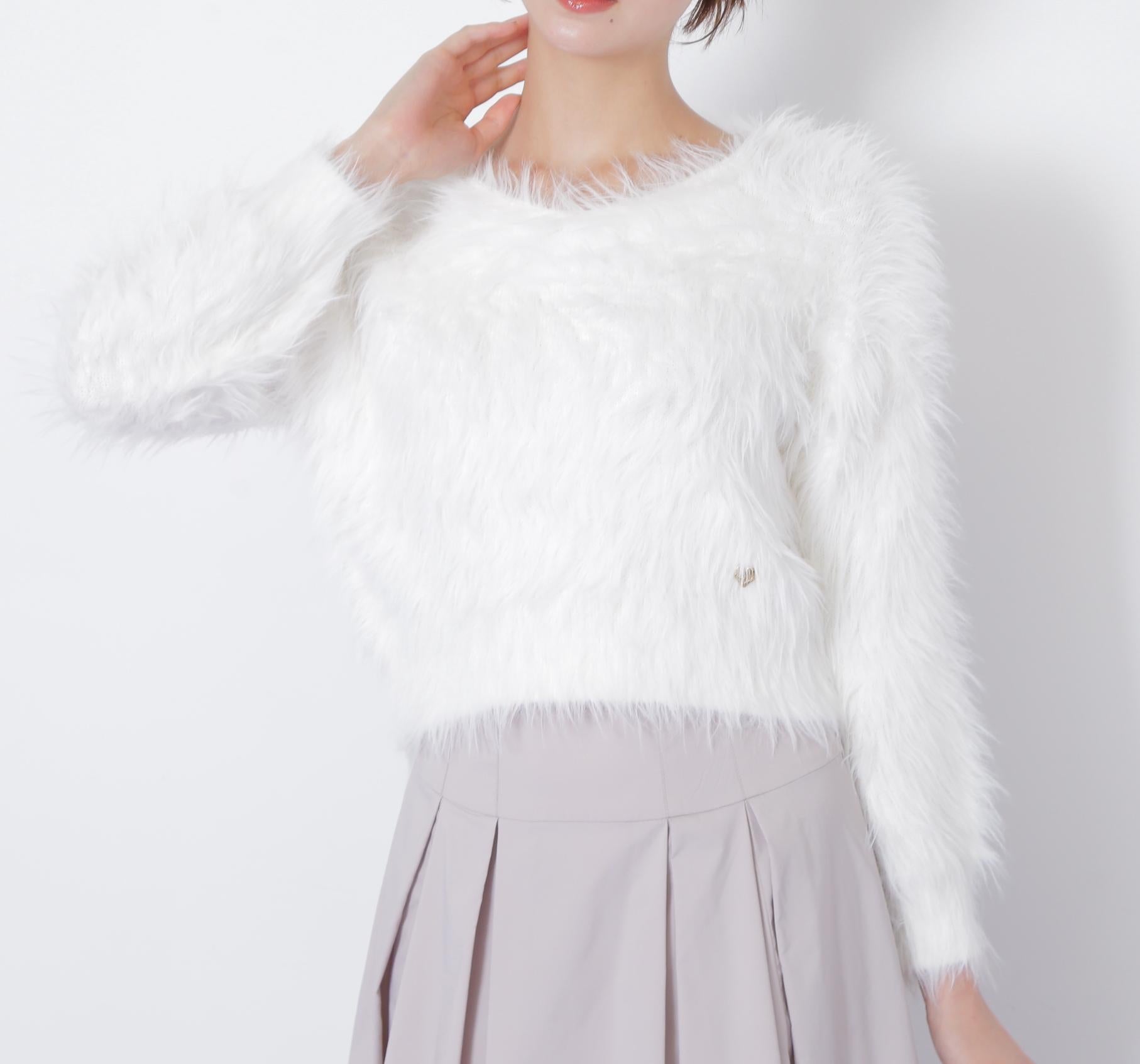 起毛ロングシャギーニット ホワイト