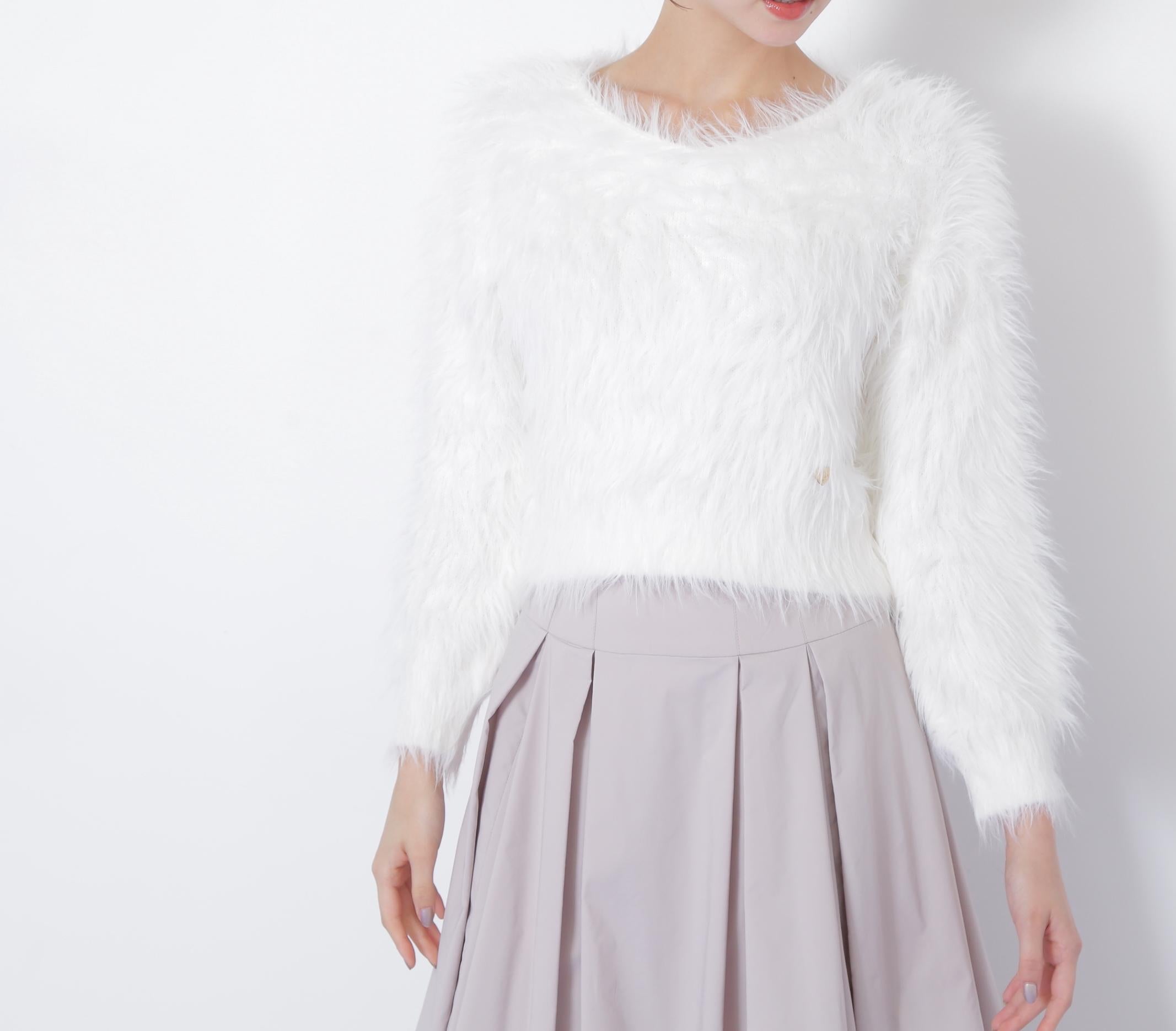 起毛ロングシャギーニット ホワイト